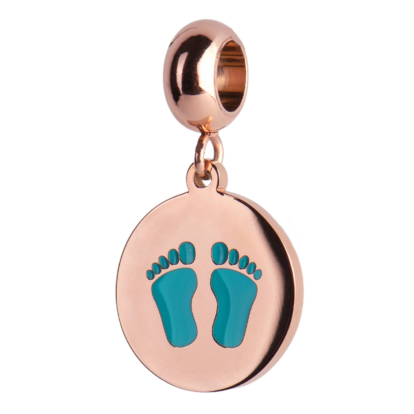 LuckyLy Charms para Pulseras de Mujer, Dije de Huellitas de Bebé Niña, Acero Pies de Niño - Oro Rosa y Azul UNITALLA
