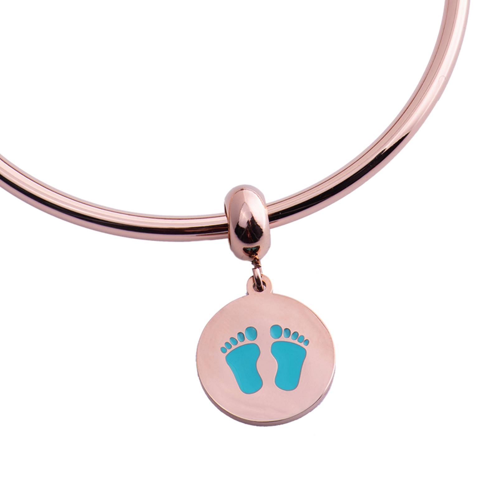 LuckyLy Charms para Pulseras de Mujer, Dije de Huellitas de Bebé Niña, Acero Pies de Niño - Oro Rosa y Azul UNITALLA