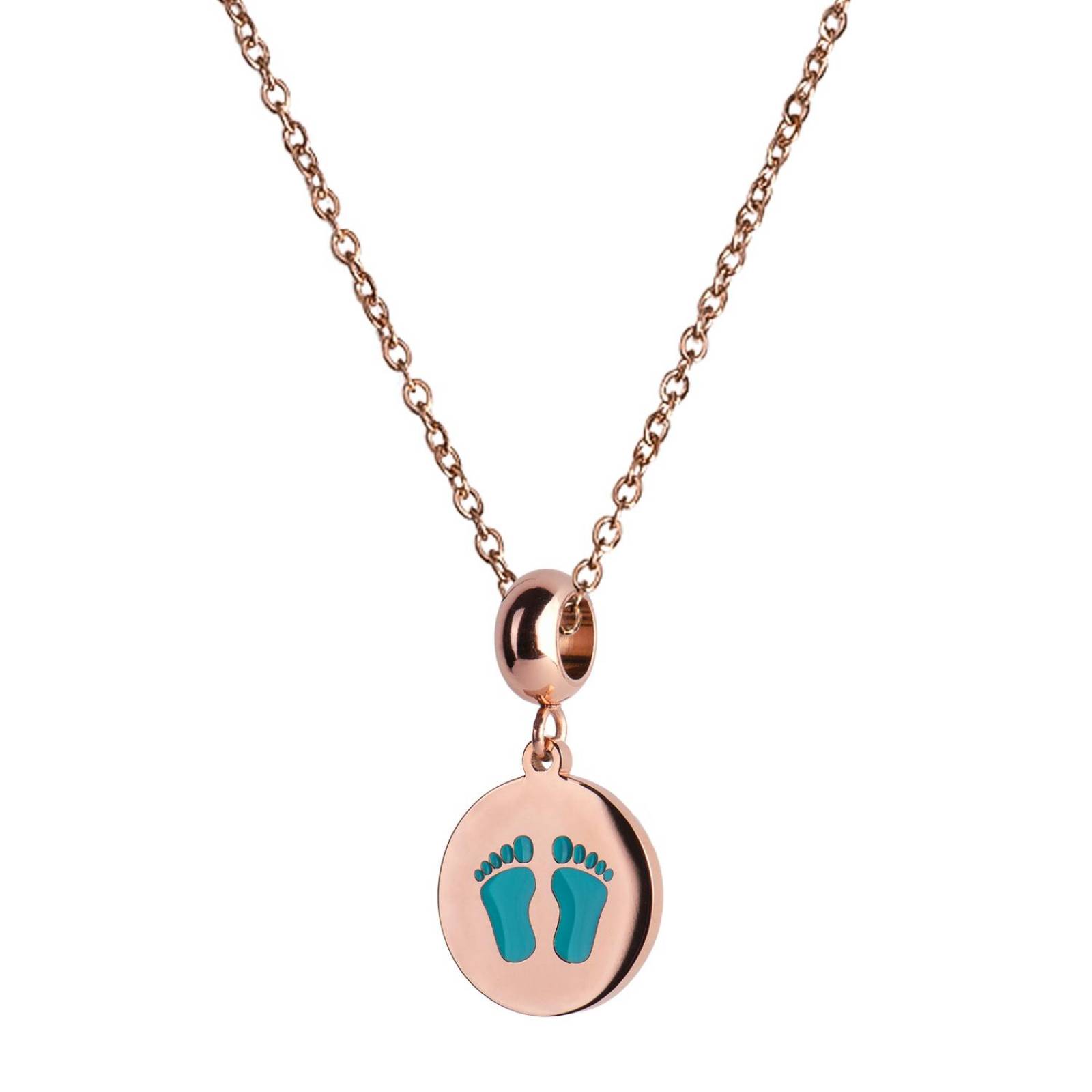 LuckyLy Charms para Pulseras de Mujer, Dije de Huellitas de Bebé Niña, Acero Pies de Niño - Oro Rosa y Azul UNITALLA