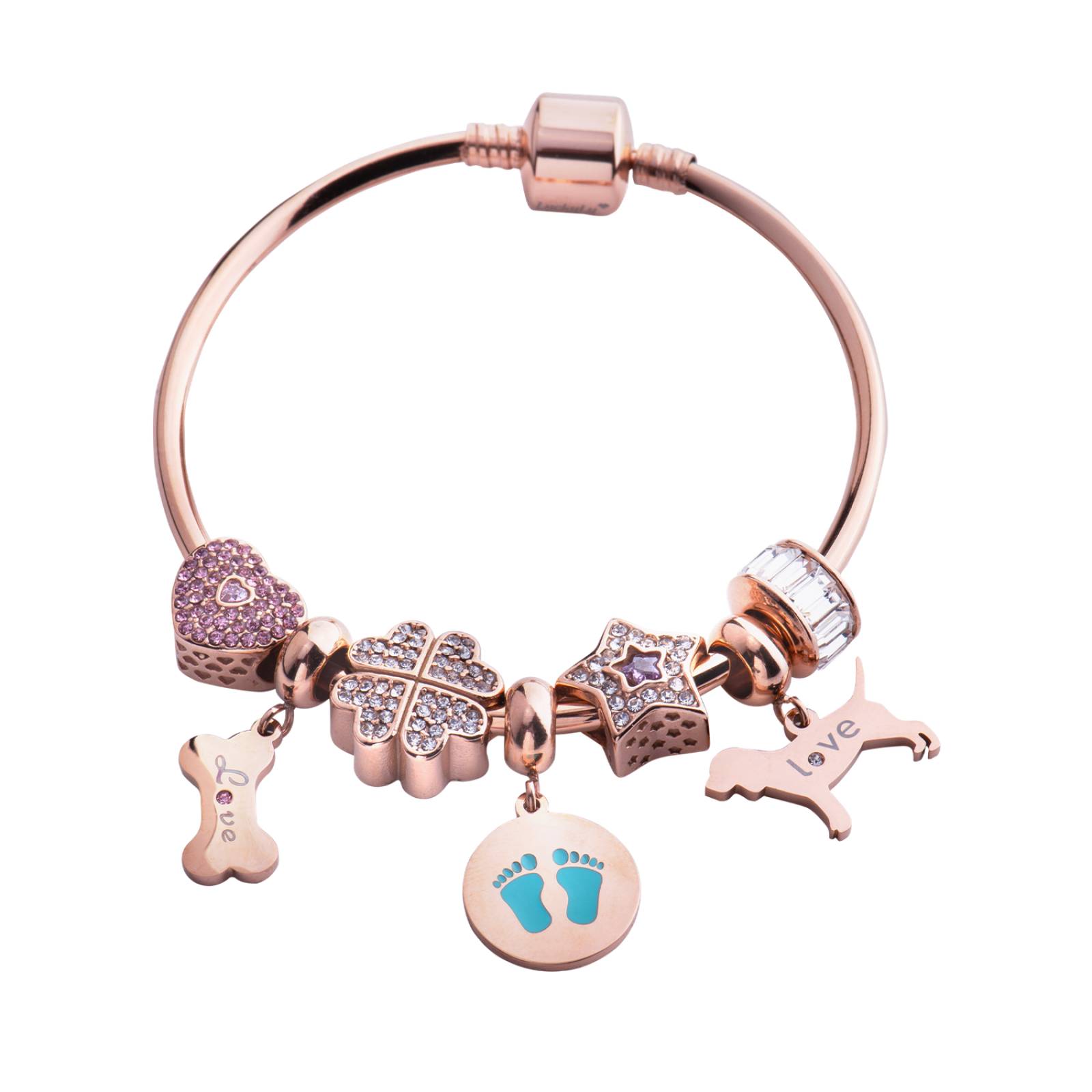 LuckyLy Charms para Pulseras de Mujer, Dije de Hueso para Perro Love, Acero Hueso de Perro - Oro Rosa UNITALLA