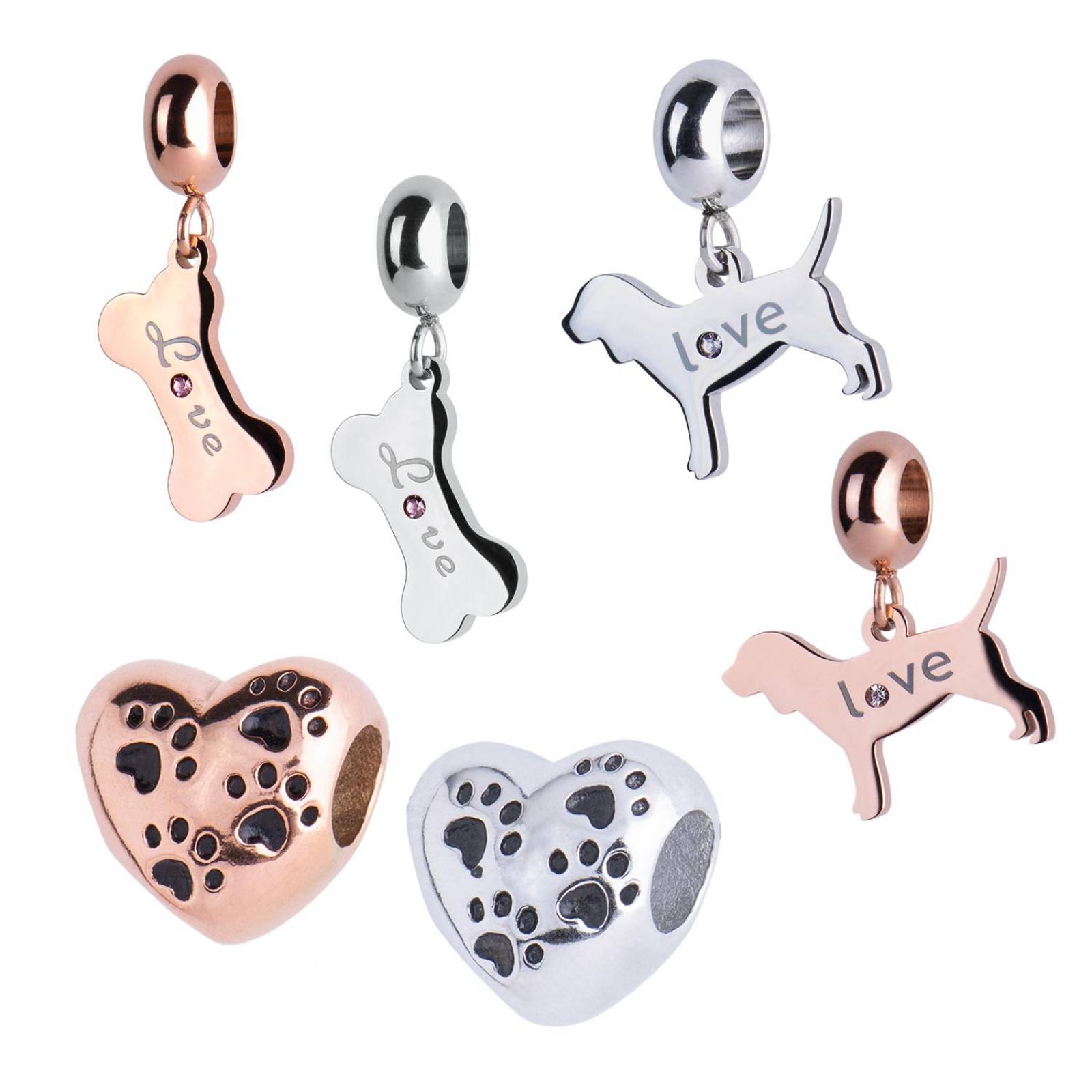 LuckyLy Charms para Pulseras de Mujer, Dije de Hueso para Perro Love, Acero Hueso de Perro - Oro Rosa UNITALLA