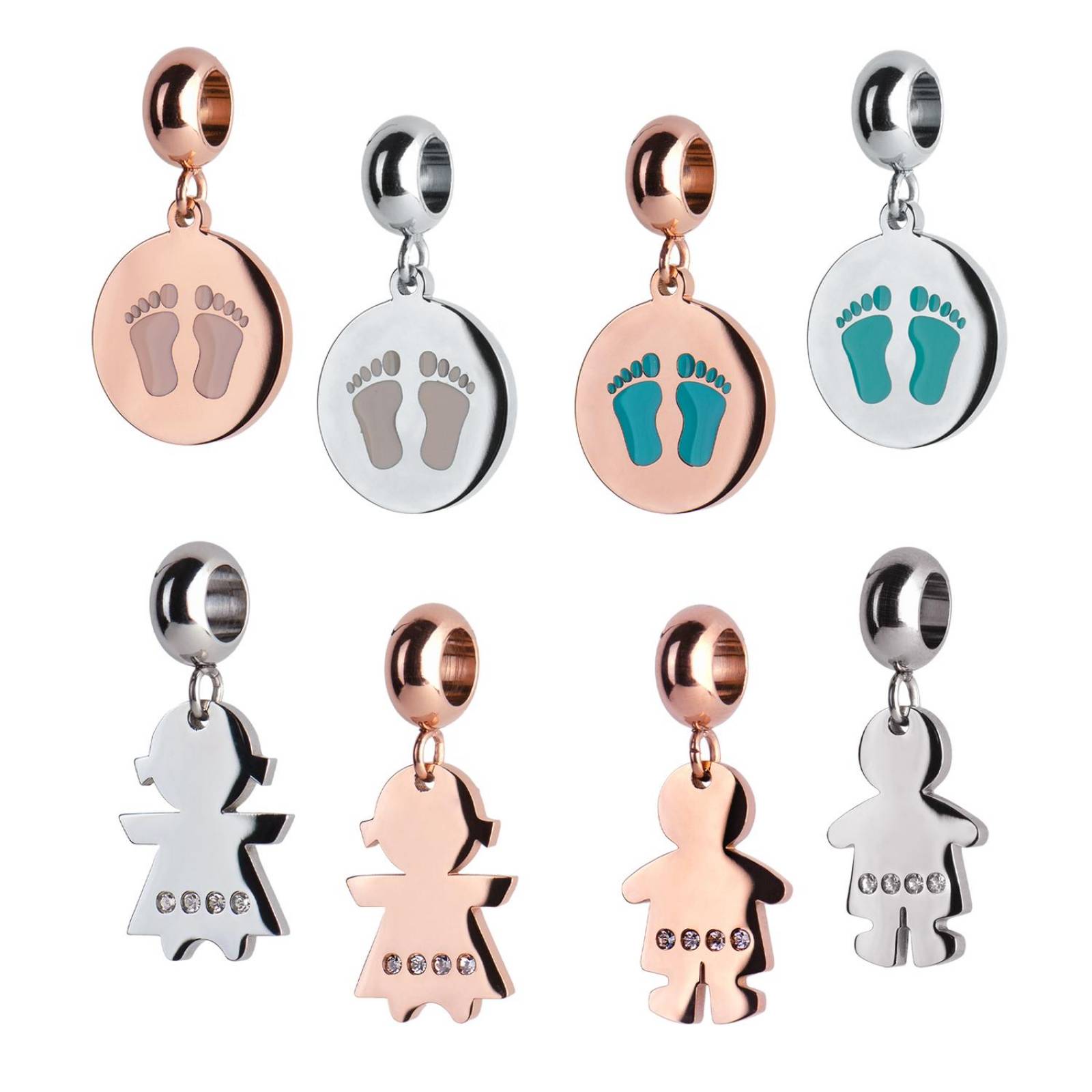 LuckyLy Charms para Pulseras de Mujer, Dije de Huellitas de Bebé Niña, Acero Pies de Niña - Plata y Rosa UNITALLA