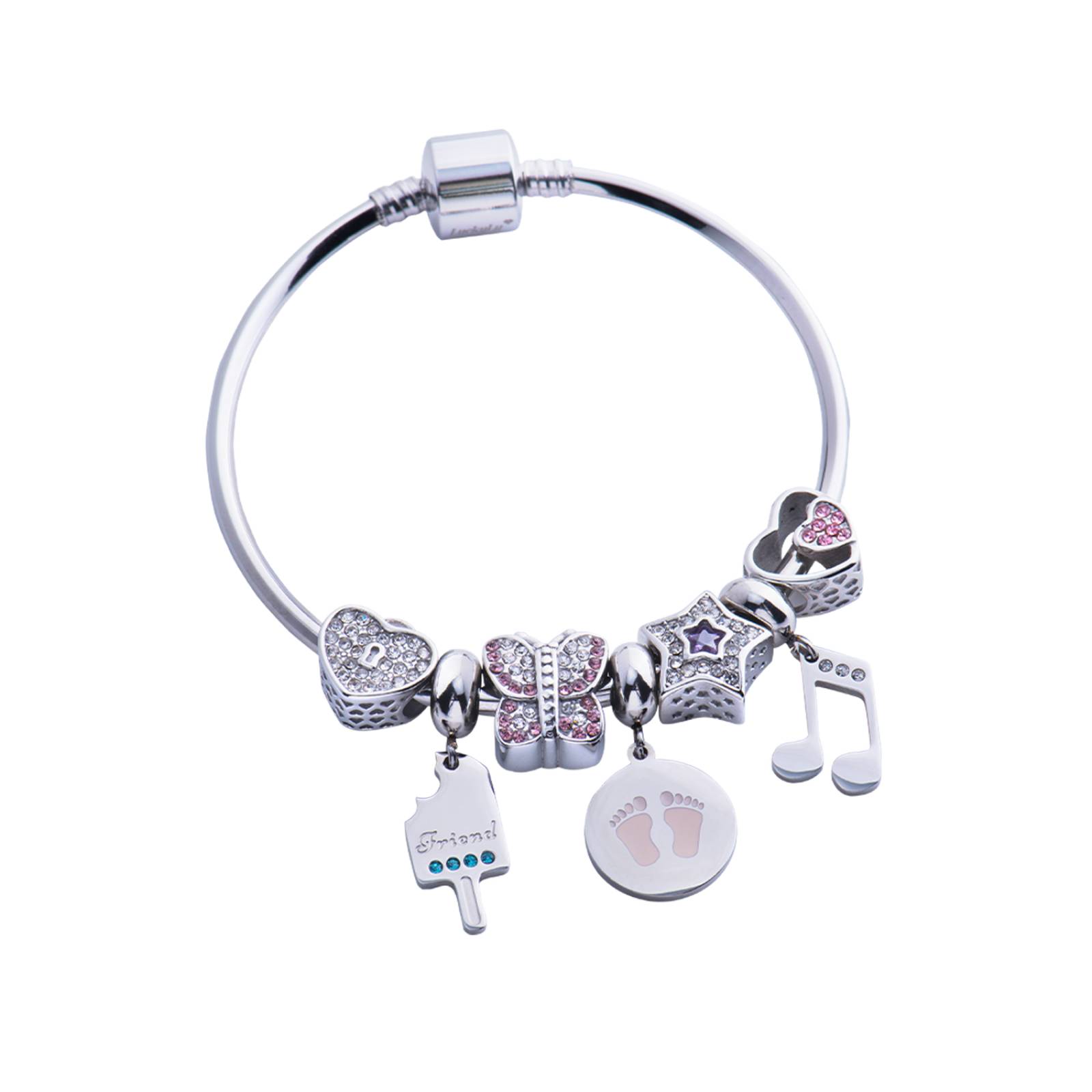 LuckyLy Charms para Pulseras de Mujer, Dije de Huellitas de Bebé Niña, Acero Pies de Niña - Plata y Rosa UNITALLA
