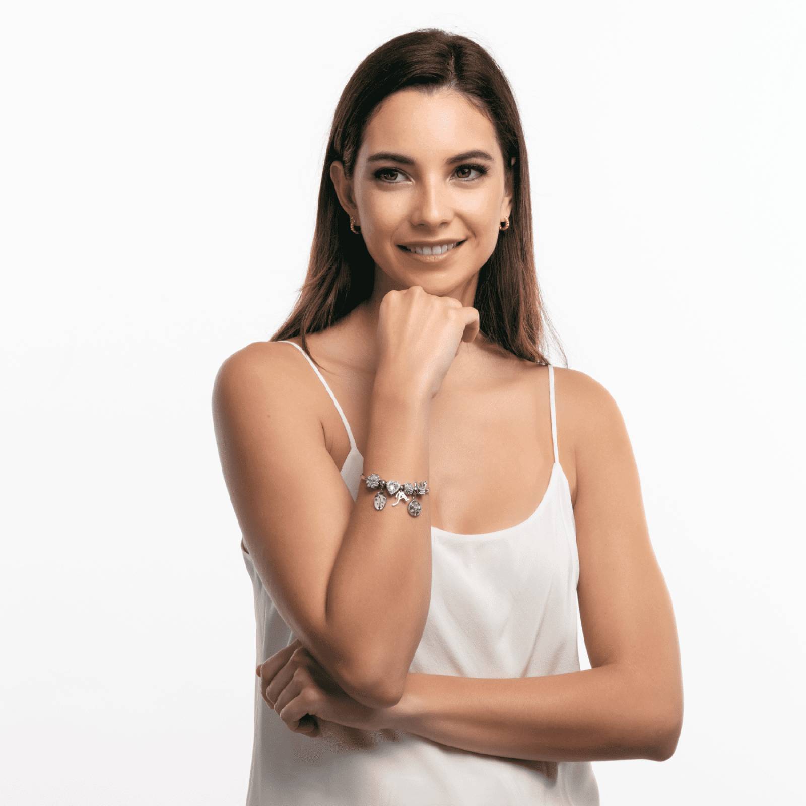 LuckyLy Charms para Pulseras de Mujer, Dije de Huellitas de Bebé Niña, Acero Pies de Niña - Plata y Rosa UNITALLA