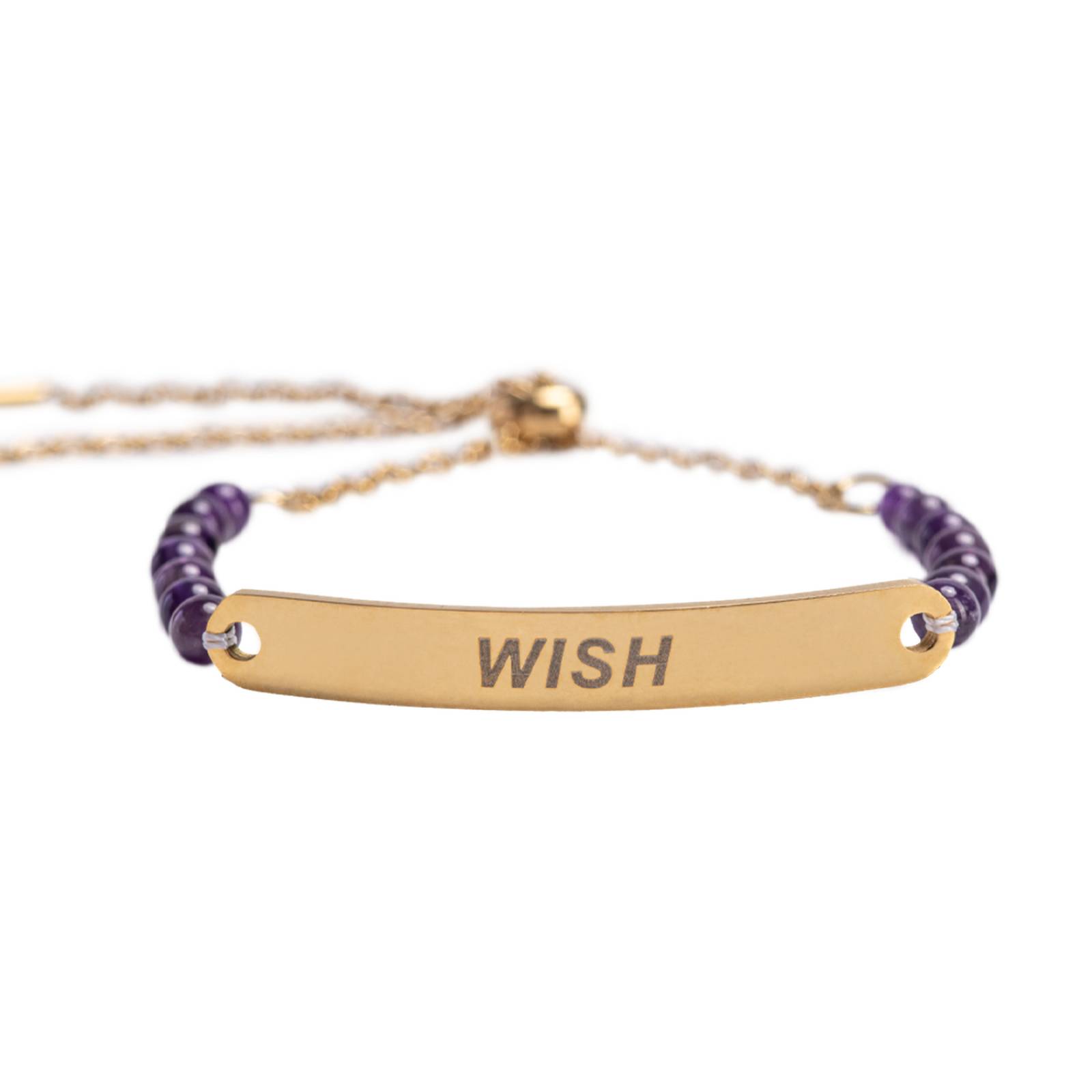 LuckyLy Pulseras Mujer Acero Inoxidable Giselle WISH, Piedras Naturales Amatista Morada, Amatista - Oro