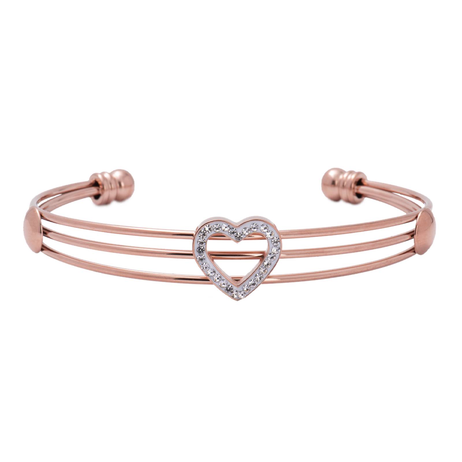 LuckyLy Pulseras Mujer con Dije de Corazón con Zirconia Cúbica, Brazalete de Acero Inoxidable Color Oro Rosa UNITALLA