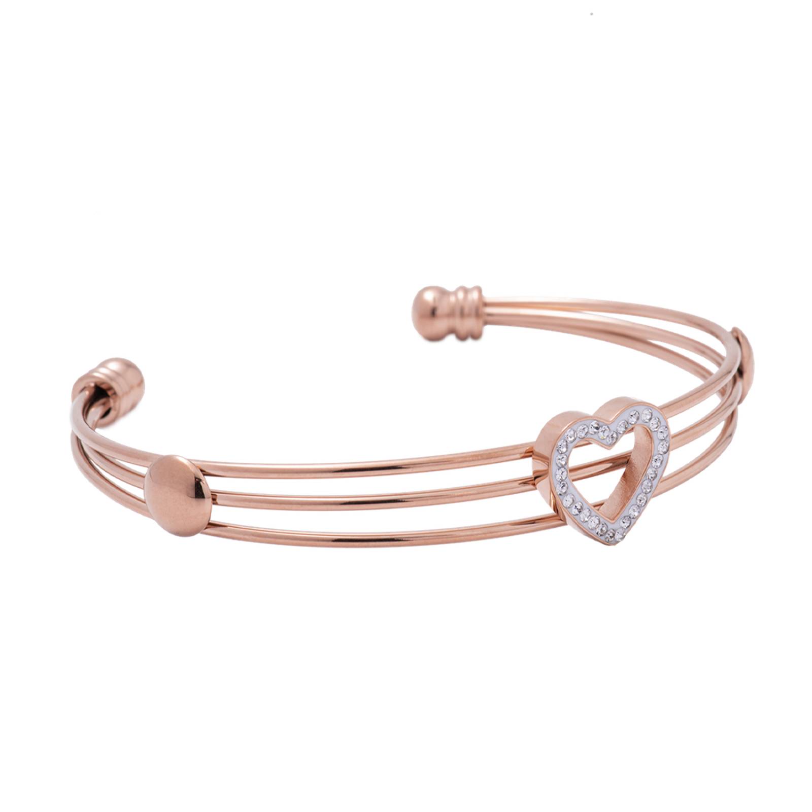 LuckyLy Pulseras Mujer con Dije de Corazón con Zirconia Cúbica, Brazalete de Acero Inoxidable Color Oro Rosa UNITALLA