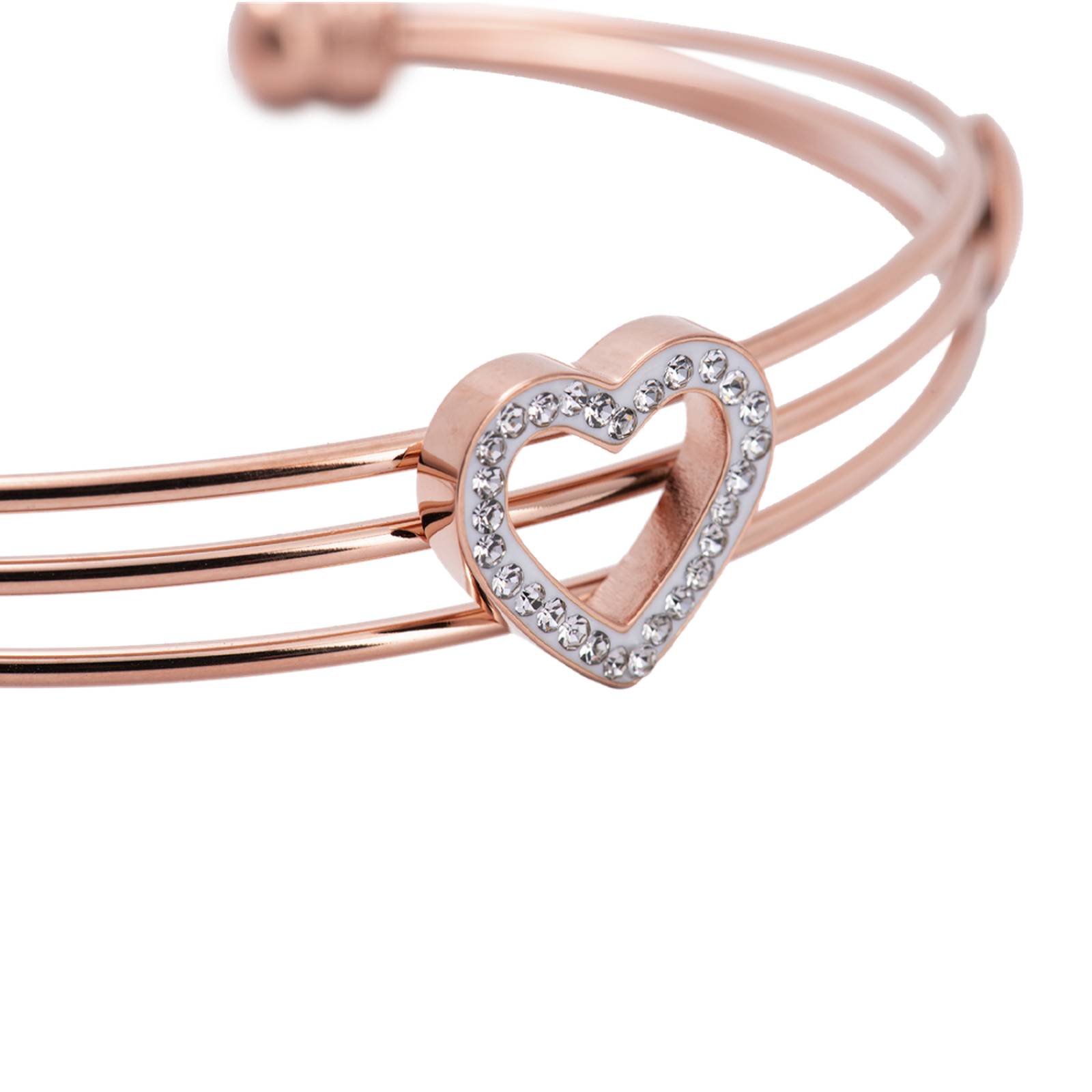 LuckyLy Pulseras Mujer con Dije de Corazón con Zirconia Cúbica, Brazalete de Acero Inoxidable Color Oro Rosa UNITALLA