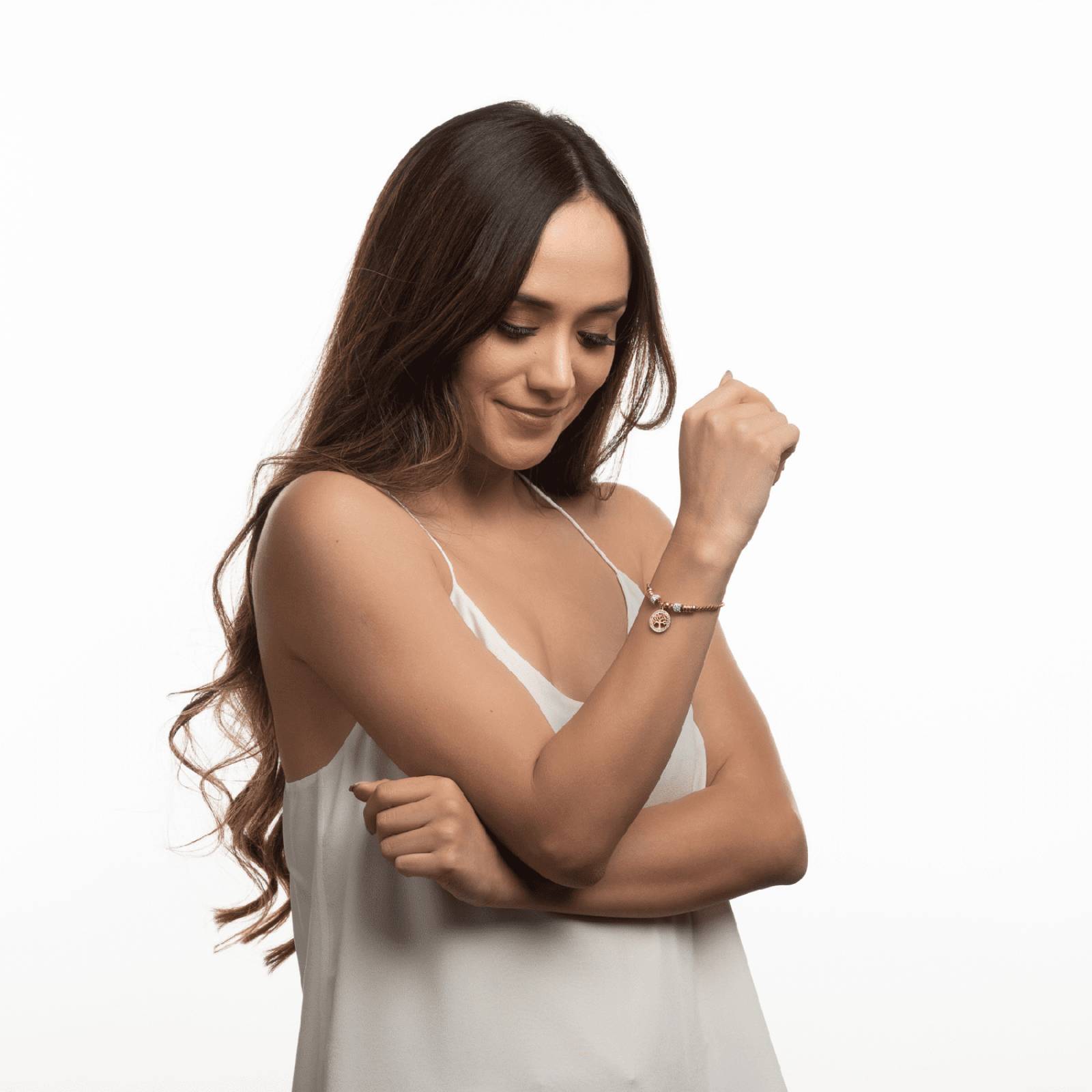 LuckyLy Pulsera para Mujer con Dije de Árbol de la Vida, Acero Inoxidable con Baño de Oro Rosa 18k, Modelo Pía UNITALLA