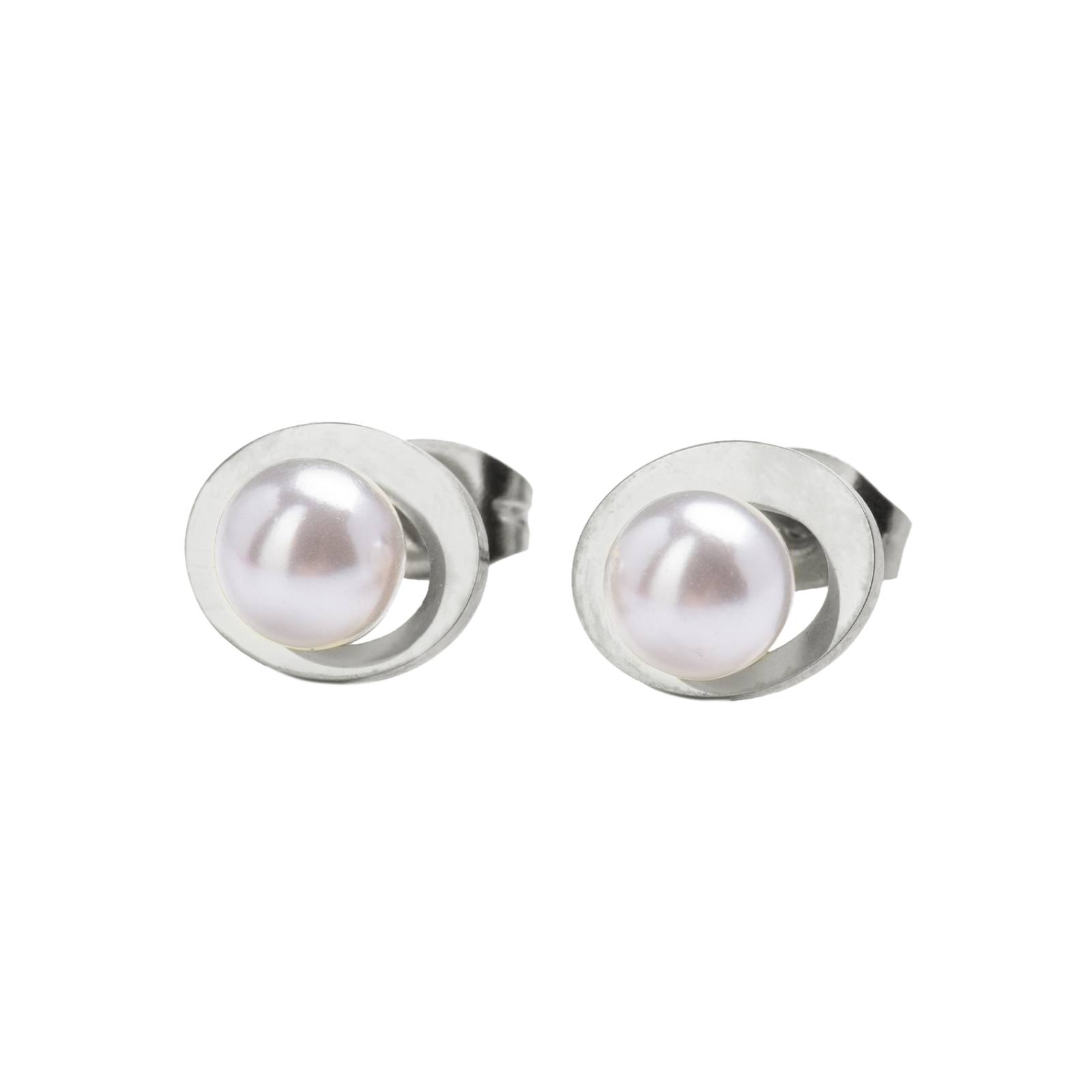 LuckyLy Aretes de Perlas para Mujer tipo Broqueles, Acero Inoxidable con Baño de Oro 18k, Modelo Inés Plata UNITALLA