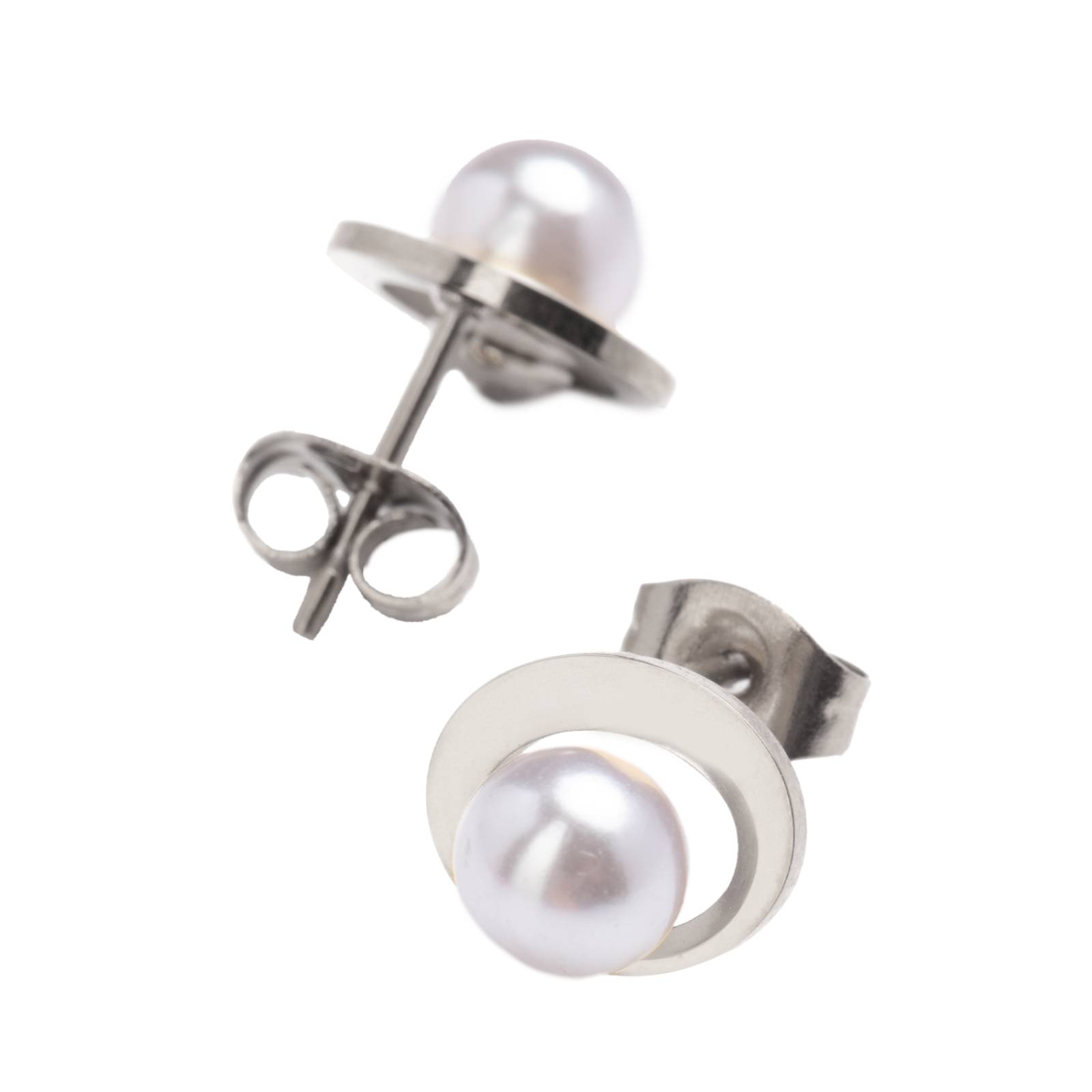 LuckyLy Aretes de Perlas para Mujer tipo Broqueles, Acero Inoxidable con Baño de Oro 18k, Modelo Inés Plata UNITALLA