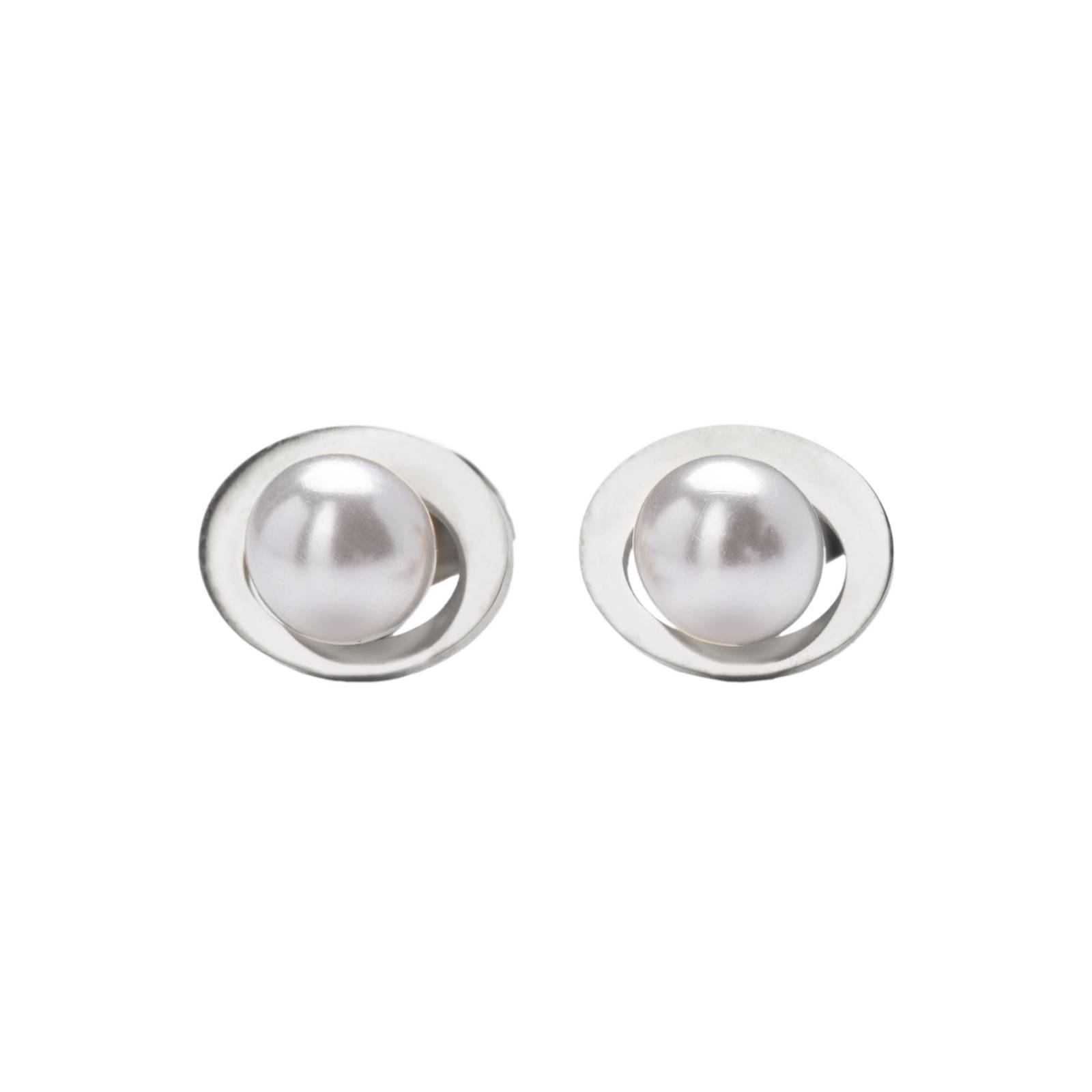 LuckyLy Aretes de Perlas para Mujer tipo Broqueles, Acero Inoxidable con Baño de Oro 18k, Modelo Inés Plata UNITALLA
