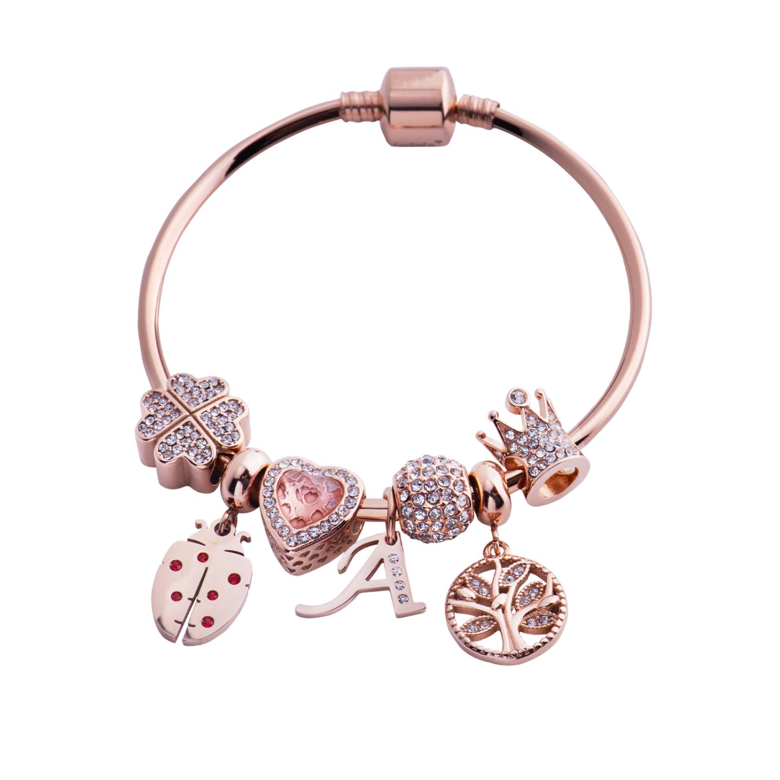 LuckyLy Charms para Pulseras de Mujer, Dije de Inicial Letra, Acero Inoxidable con Baño de Oro Rosa 18k, Letra A Letra C