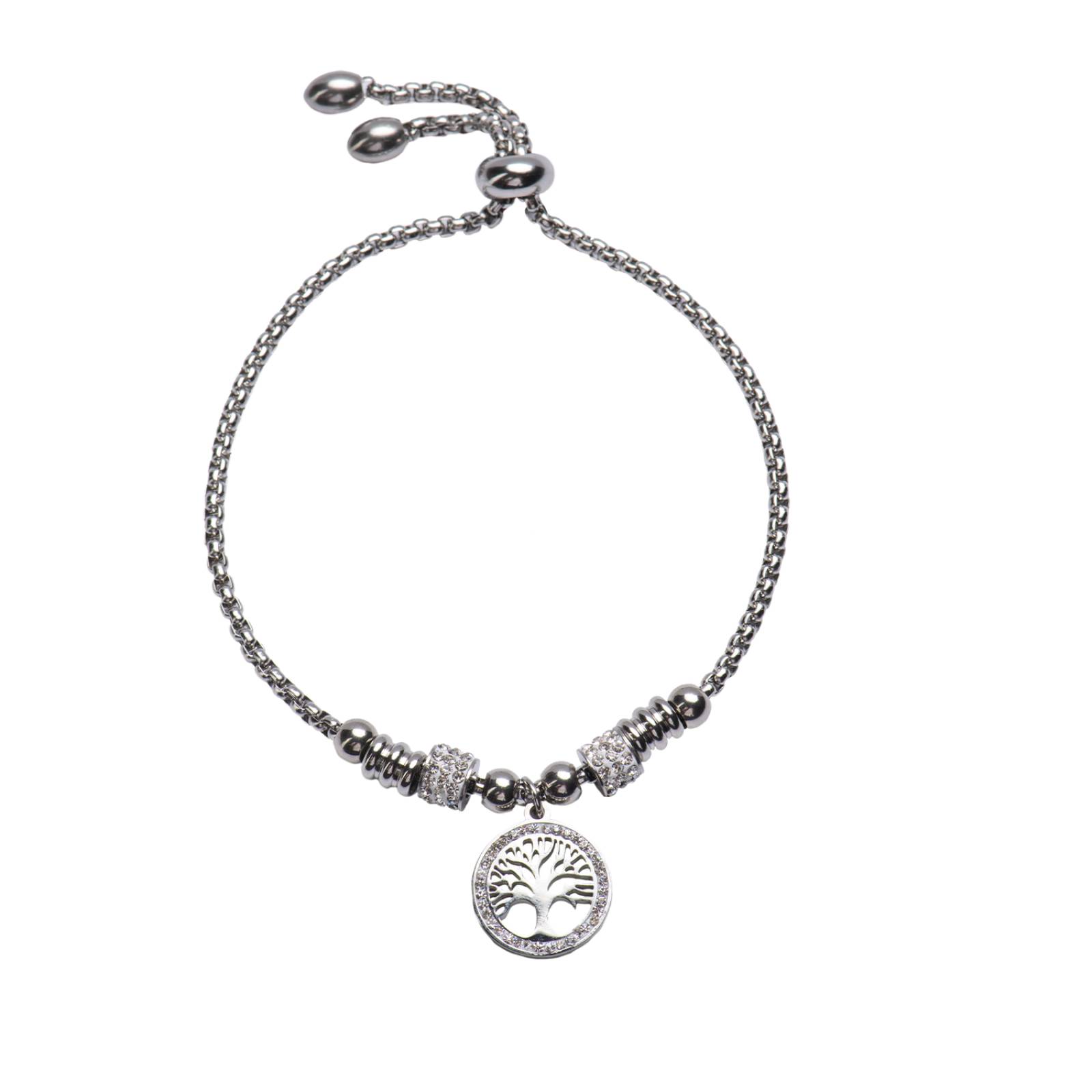 LuckyLy Pulsera para Mujer con Dije de Árbol de la Vida, Acero Inoxidable con Baño de Oro Rosa 18k, Plata UNITALLA