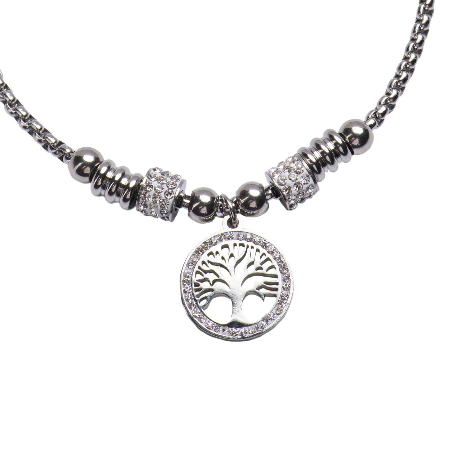 LuckyLy Pulsera para Mujer con Dije de Árbol de la Vida, Acero Inoxidable con Baño de Oro Rosa 18k, Plata UNITALLA