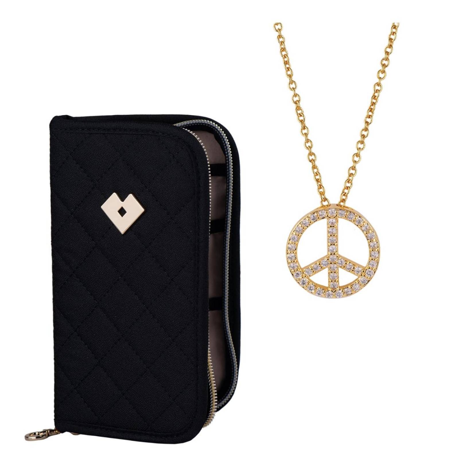 Set Cartera Nicky Negro con Collar Peace Oro 