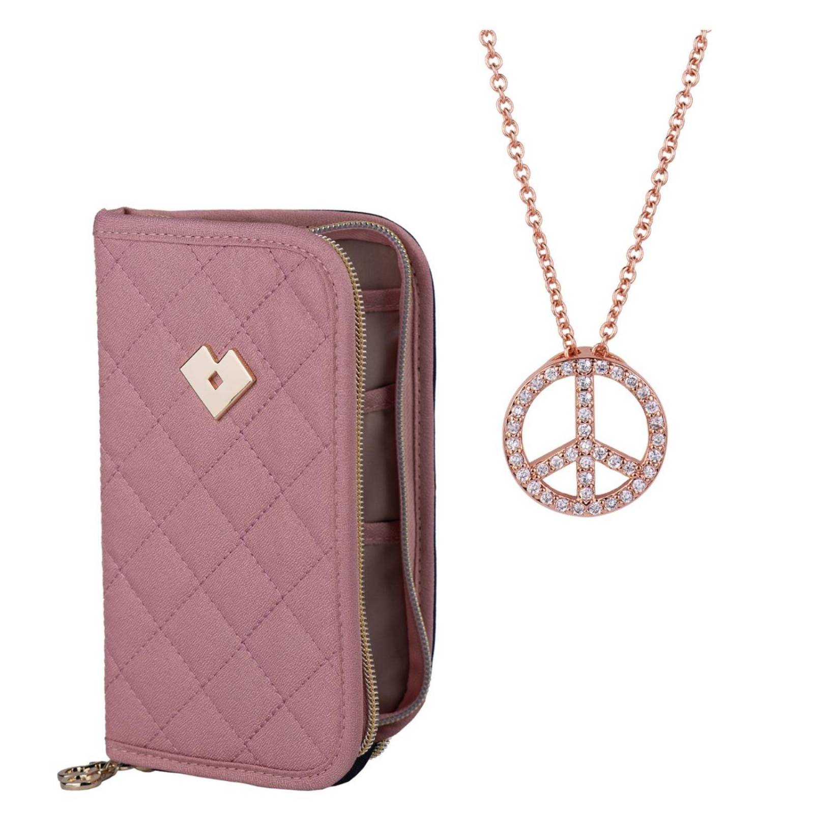 Set Cartera Nicky Negro con Collar Peace Oro 