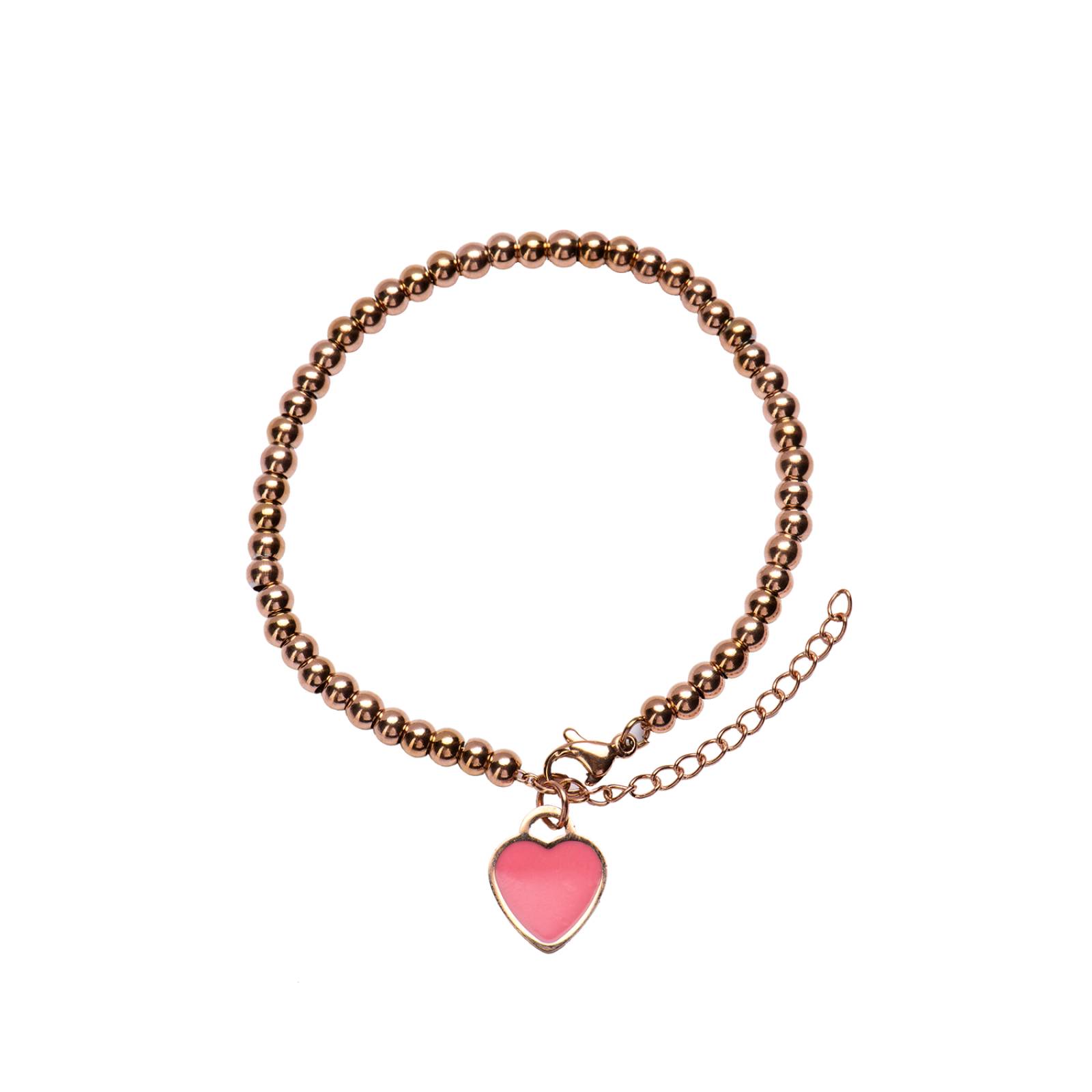 LuckyLy Pulsera para Mujer con Dije de Corazón Rosa, Brazalete de Acero Inoxidable con Baño de Oro Rosa 18k, UNITALLA