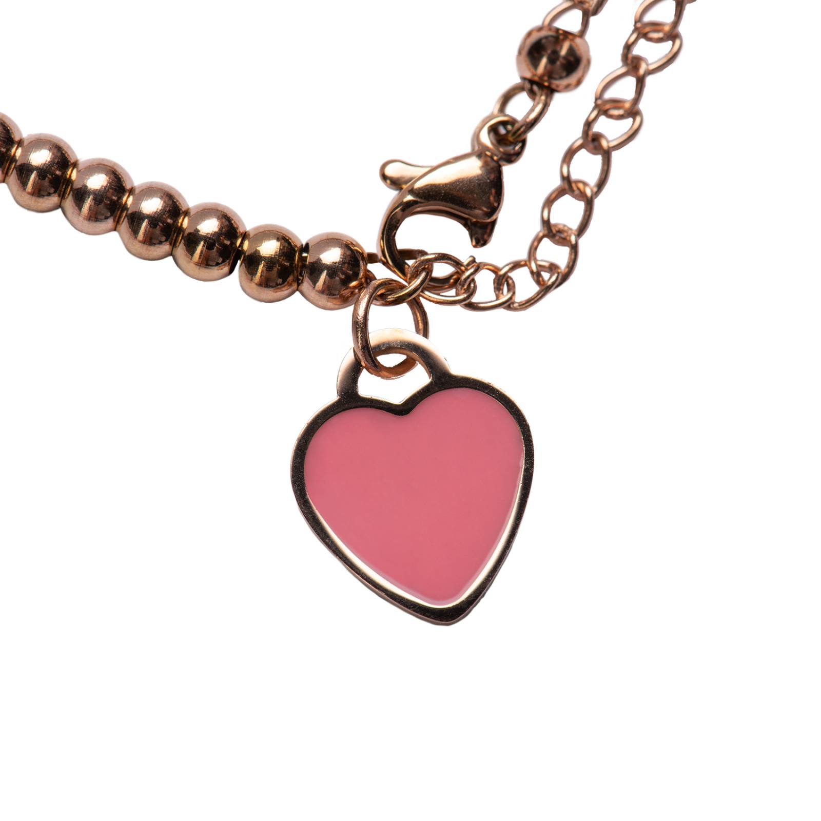 LuckyLy Pulsera para Mujer con Dije de Corazón Rosa, Brazalete de Acero Inoxidable con Baño de Oro Rosa 18k, UNITALLA