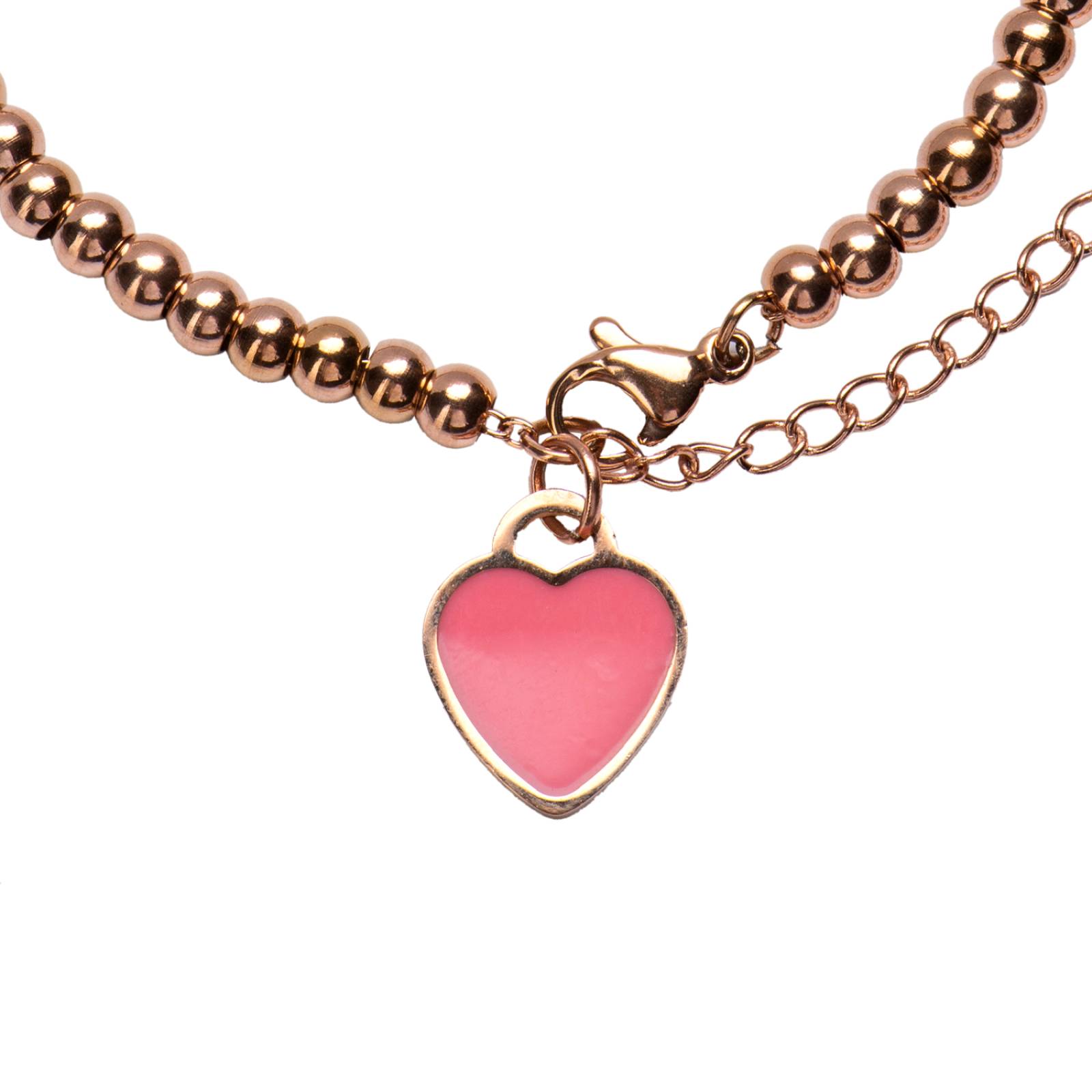 LuckyLy Pulsera para Mujer con Dije de Corazón Rosa, Brazalete de Acero Inoxidable con Baño de Oro Rosa 18k, UNITALLA