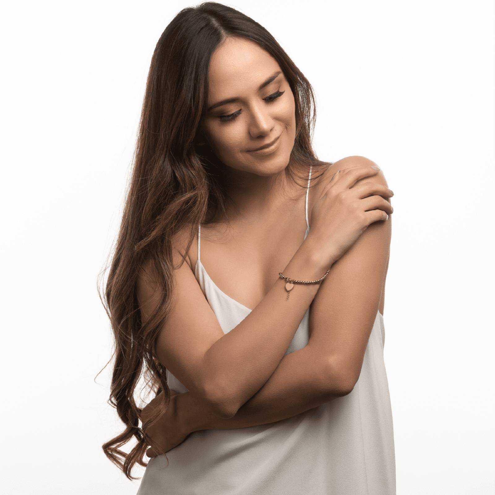 LuckyLy Pulsera para Mujer con Dije de Corazón Rosa, Brazalete de Acero Inoxidable con Baño de Oro Rosa 18k, UNITALLA