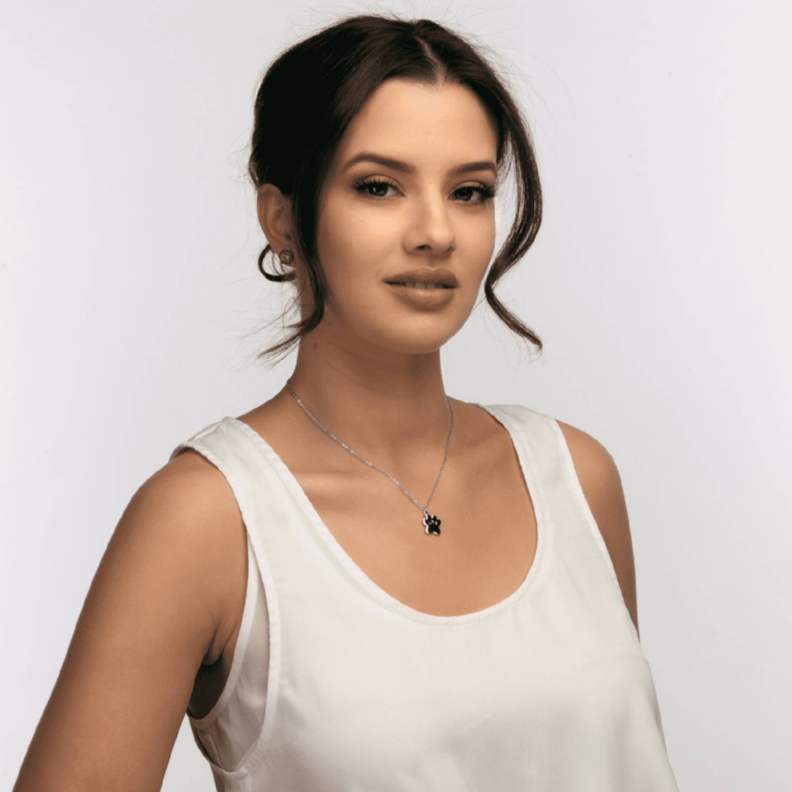 LuckyLy Collar para Mujer con Dije de Huella de Perro, Cadena de Acero Inoxidable con Baño de Oro 18k, Plata UNITALLA