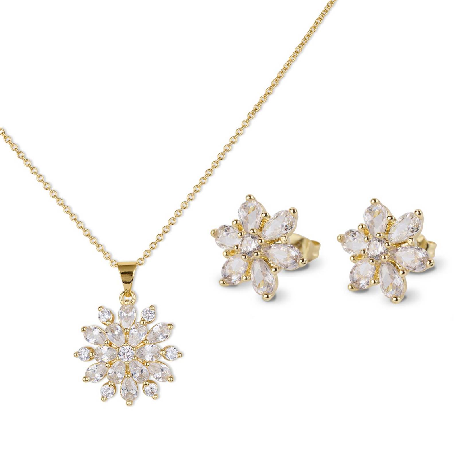 LuckyLy Set de Joyería para Mujer de Oro 14k con Zirconia Cúbica, Juego de Collar y Aretes Mujer, Modelo Gia 