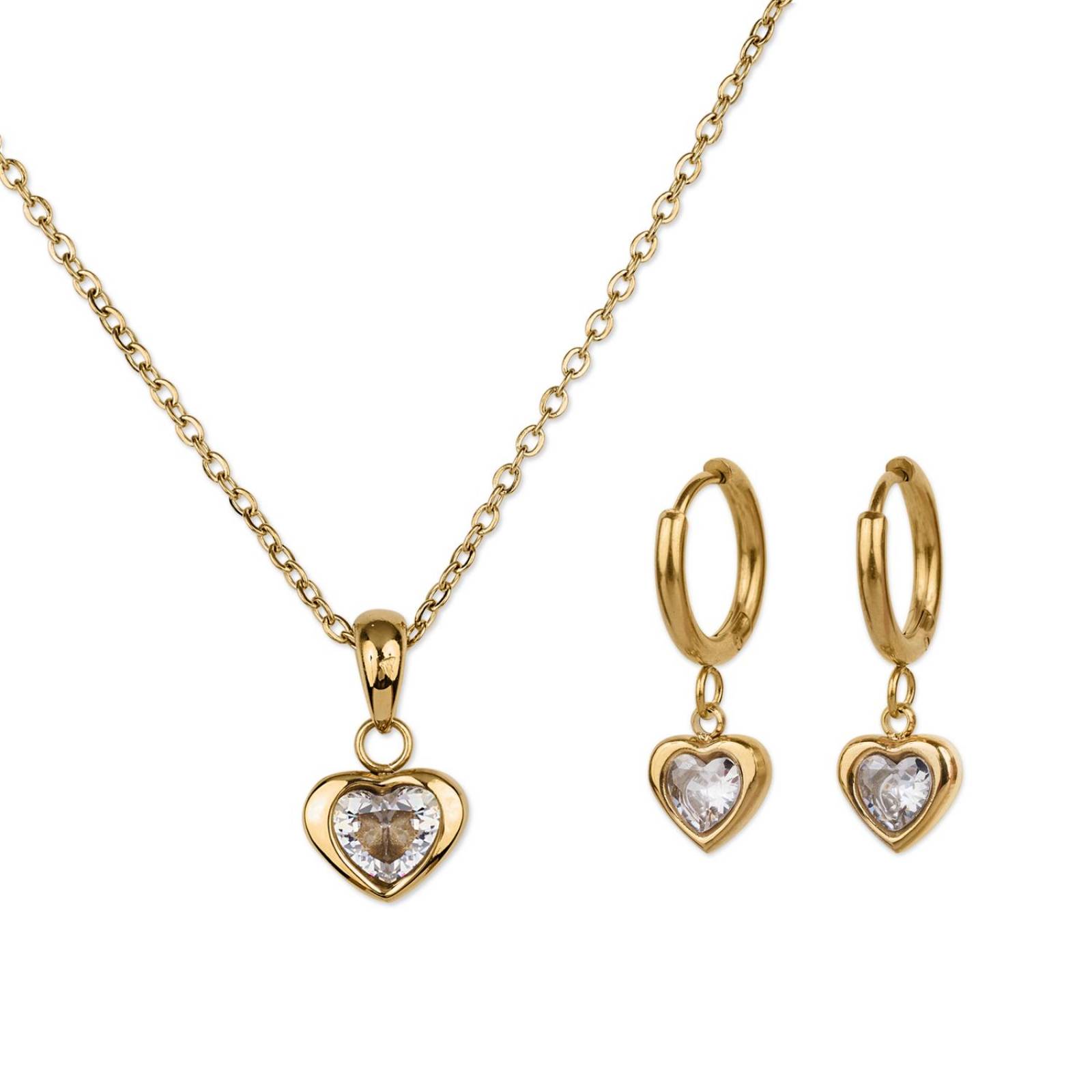 LuckyLy Set de Joyería para Mujer Corazón con Zirconia, Collar y Aretes Acero Inoxidable con Baño Oro 14k, UNITALLA