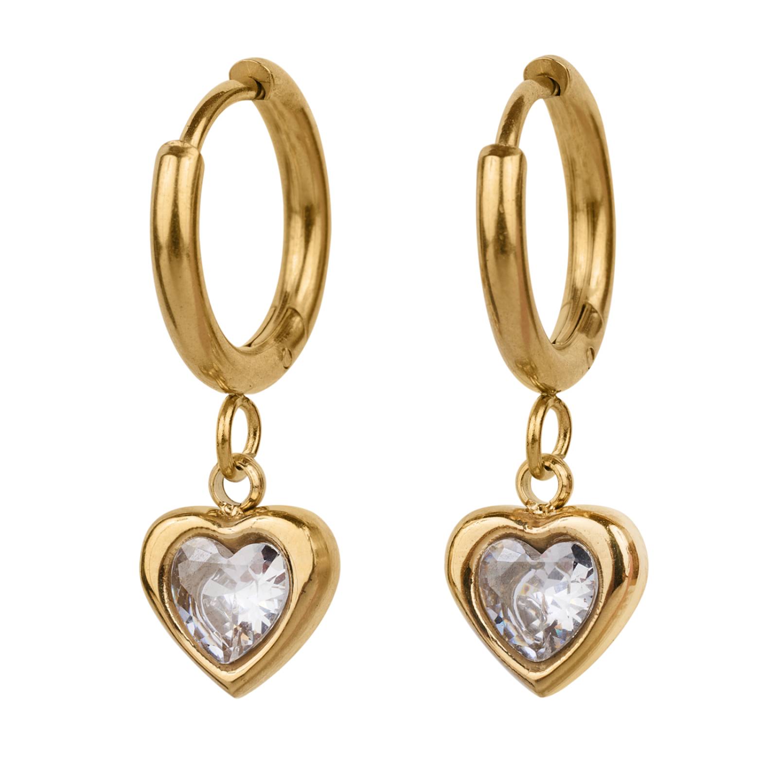 LuckyLy Set de Joyería para Mujer Corazón con Zirconia, Collar y Aretes Acero Inoxidable con Baño Oro 14k, UNITALLA