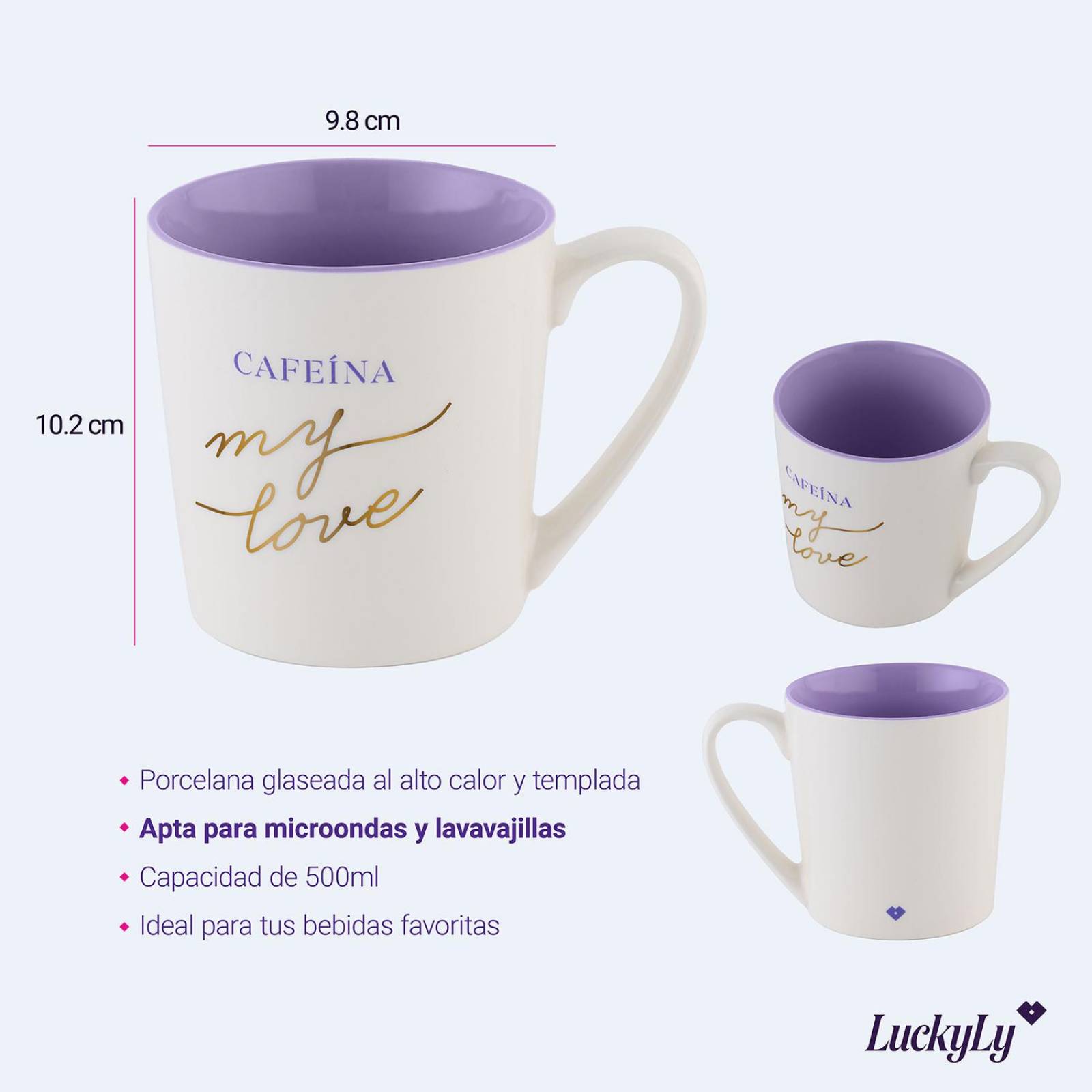 LuckyLy Tazas para Café con Frases Divertidas de 500ml, Grandes y Originales, Modelo Nira, Pensamientos Blanco Cafeína