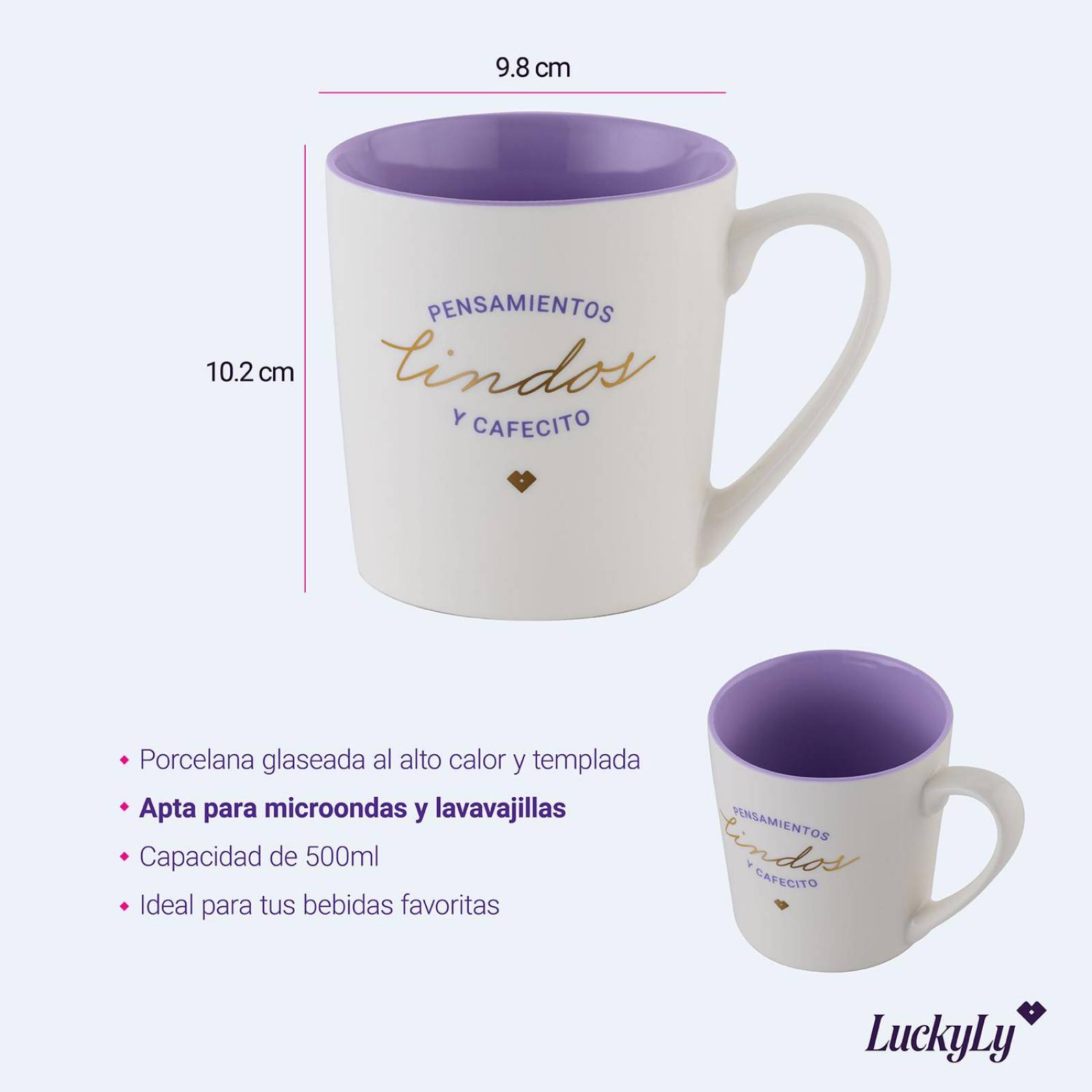 LuckyLy Tazas para Café con Frases Divertidas de 500ml, Grandes y Originales, Modelo Nira, Pensamientos Blanco