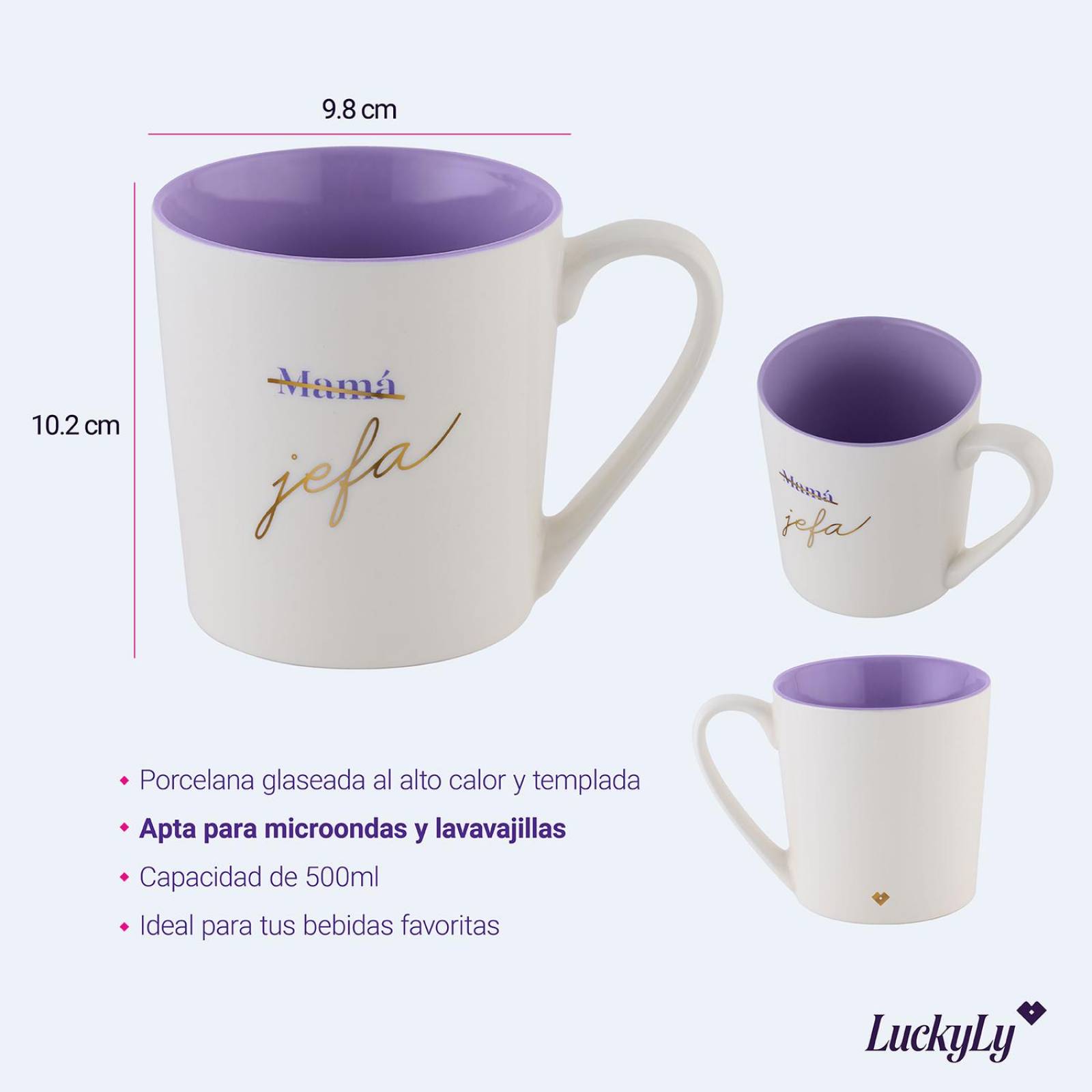 LuckyLy Tazas para Café Divertidas para Mamá de 500ml, Grandes y Originales, Modelo Mom, Super Blanco Mamá/Jefa