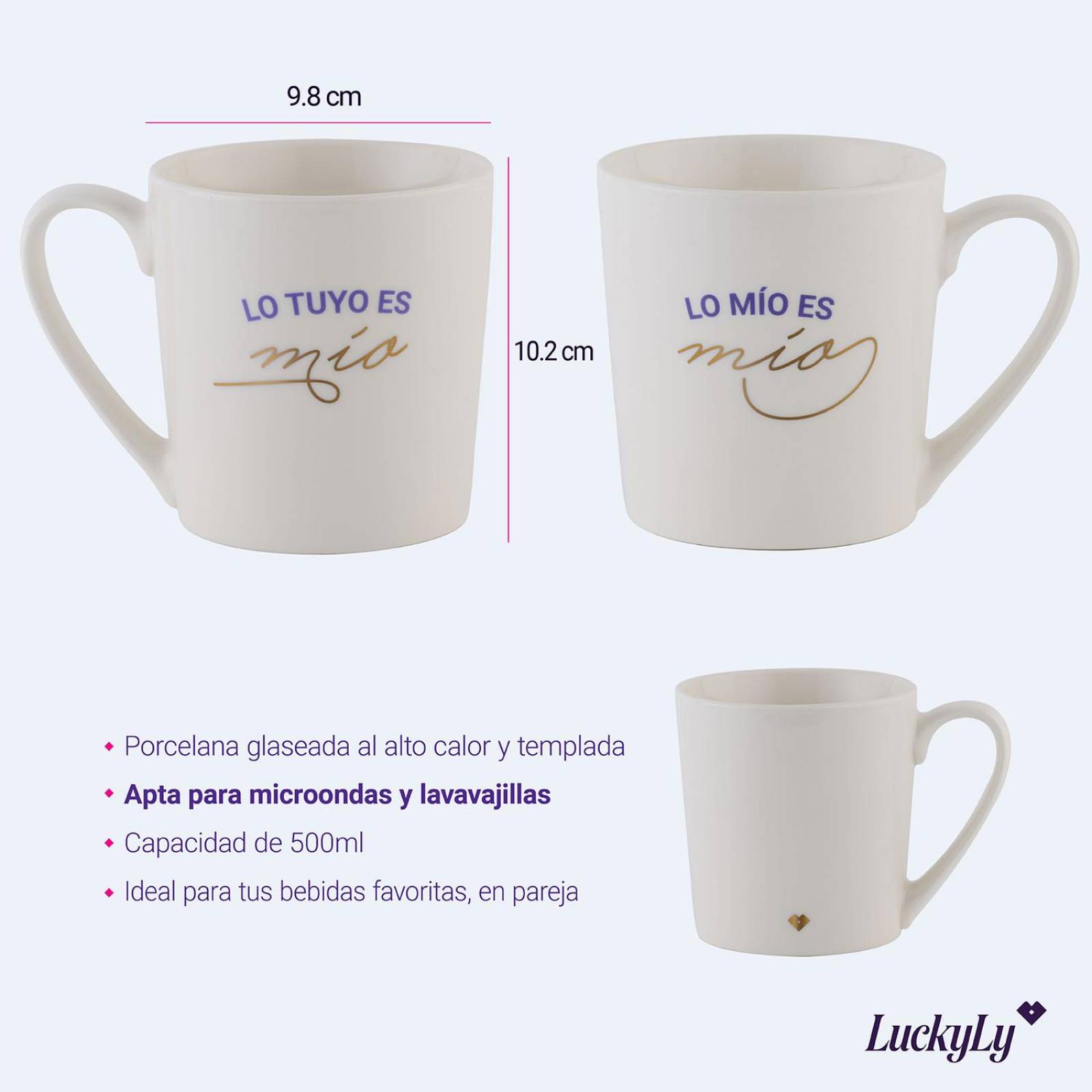 LuckyLy Tazas para Café de Parejas con Frases Divertidas de 500ml, Tazas Térmicas Grandes y Blanco Lo Mío es Mío