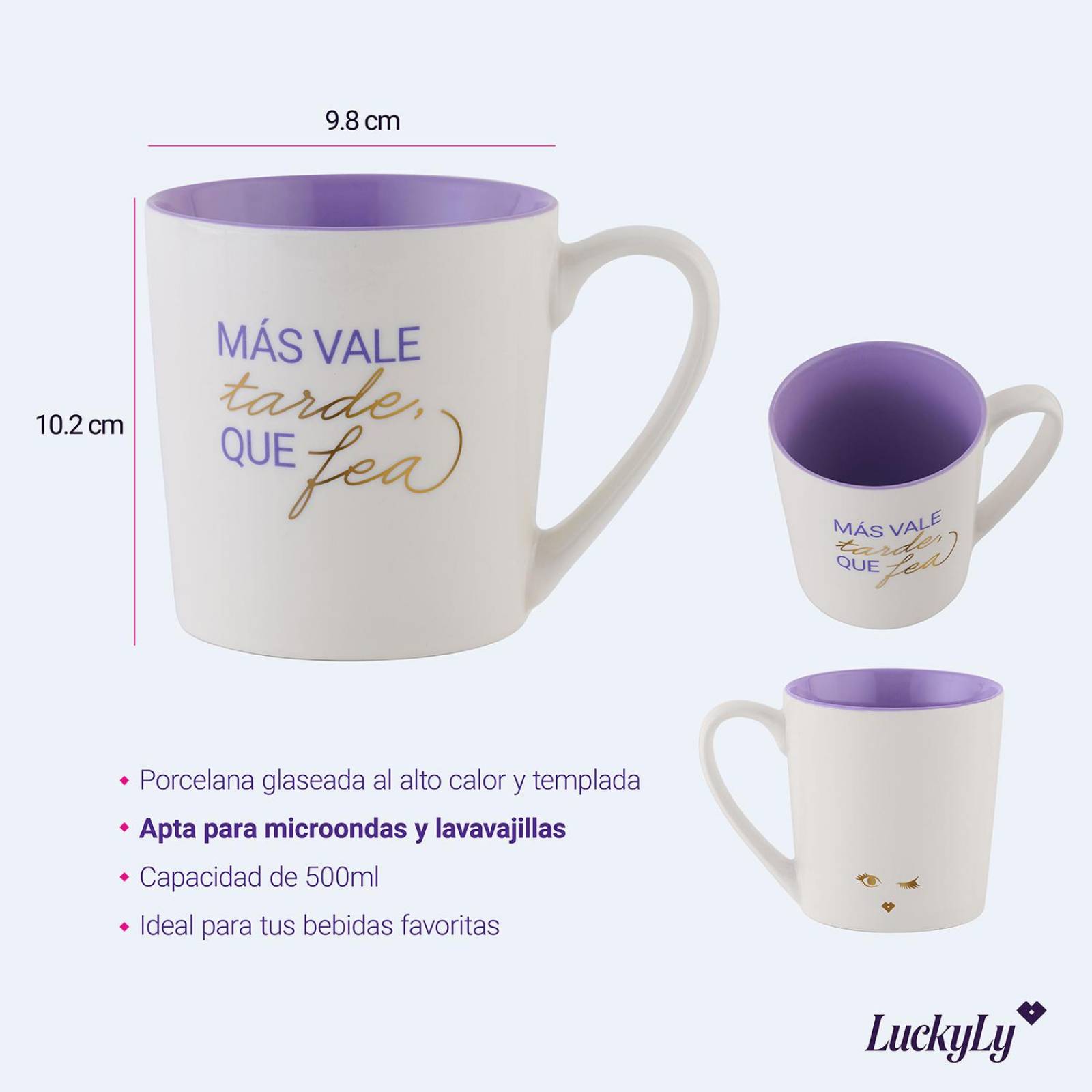 LuckyLy Tazas para Café con Frases Divertidas de 500ml, Grandes y Originales, Modelo Nira, Pensamientos Blanco Tarde