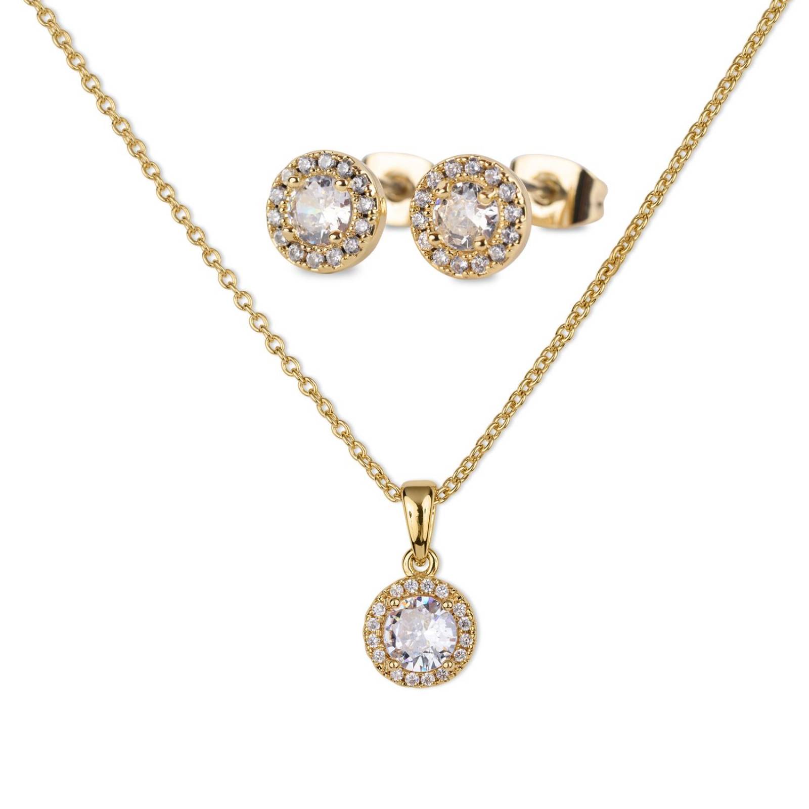 LuckyLy Set de Joyería para Mujer Oro 14k con Zirconia Cúbica, Juego de Collar y Aretes Mujer, Modelo Judy UNITALLA