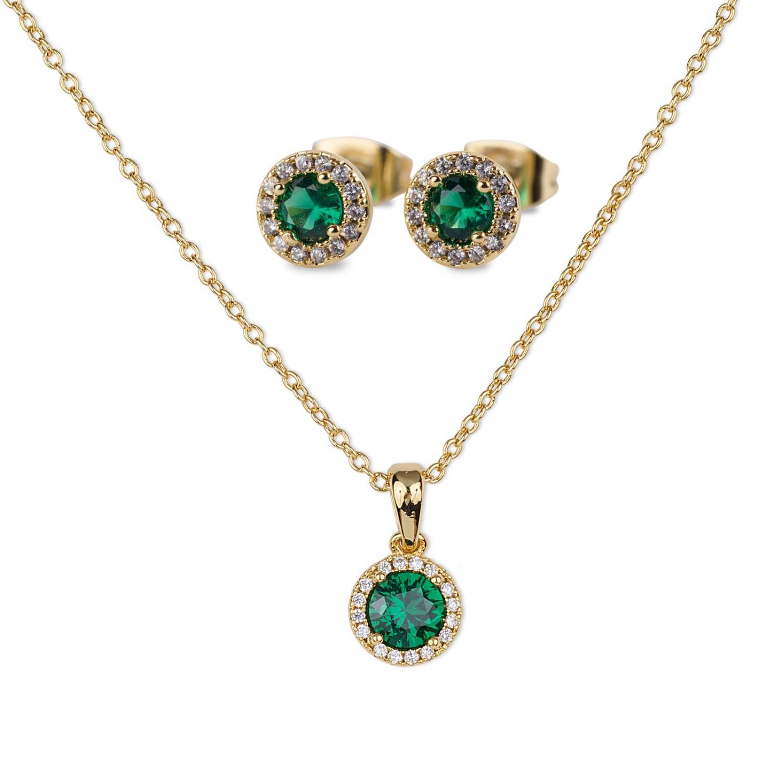 LuckyLy Set de Joyería para Mujer Oro 14k con Zirconia Cúbica, Juego de Collar y Aretes Mujer, Modelo Esmeralda UNITALLA