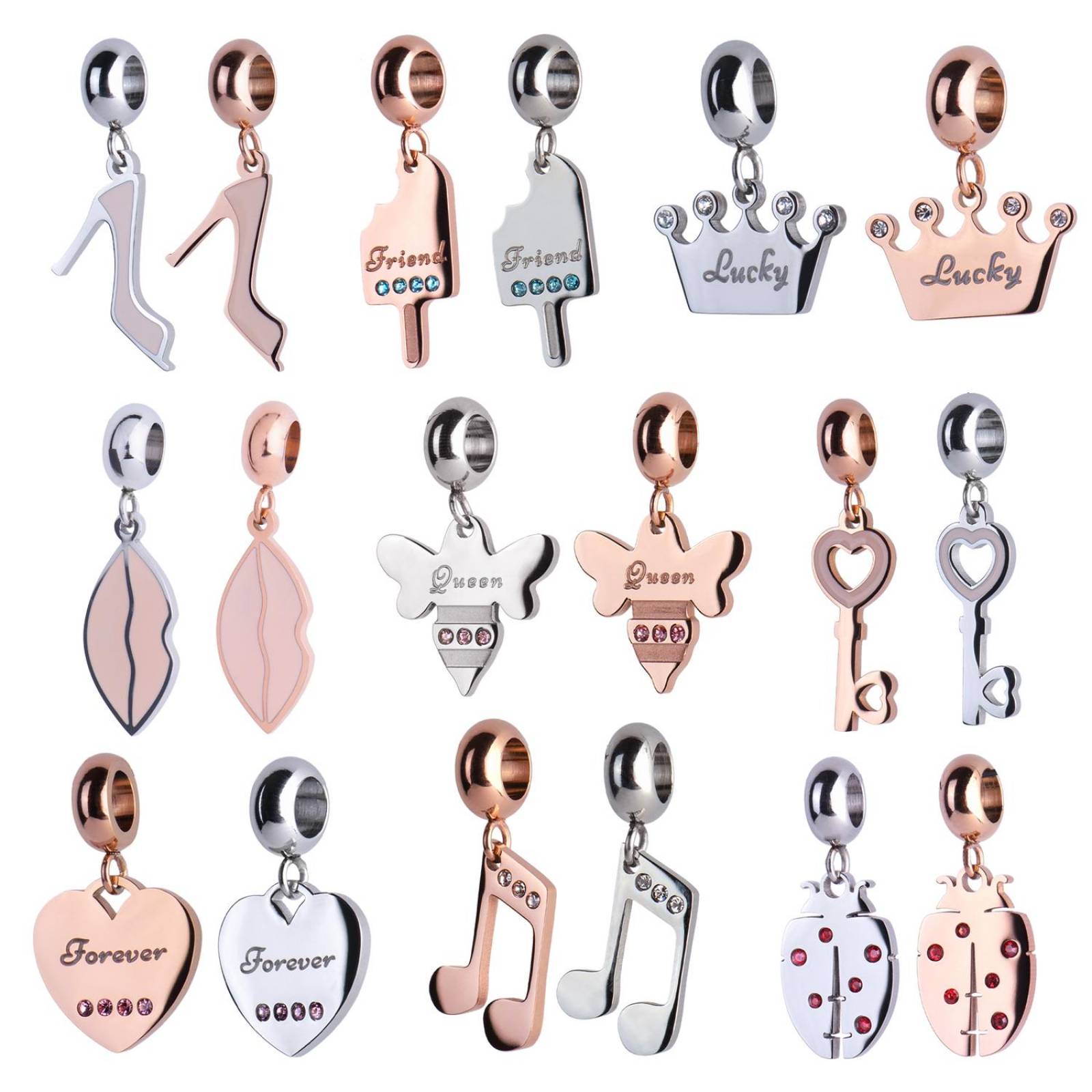 LuckyLy Charms para Pulseras de Mujer, Dije de Nota Musical, Acero Inoxidable Color Nota Musical - Oro Rosa UNITALLA