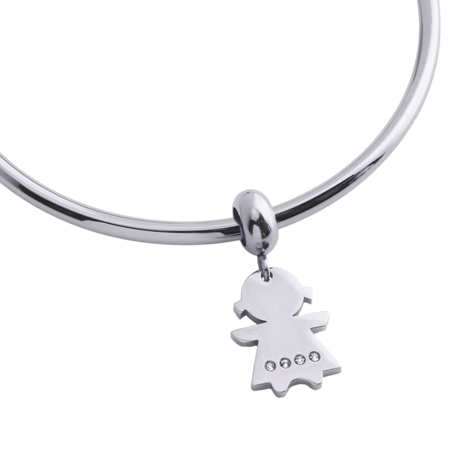 LuckyLy Charms para Pulseras de Mujer, Dije de Niña, Acero Inoxidable Color Plata y Zirconia Niña - Plata UNITALLA