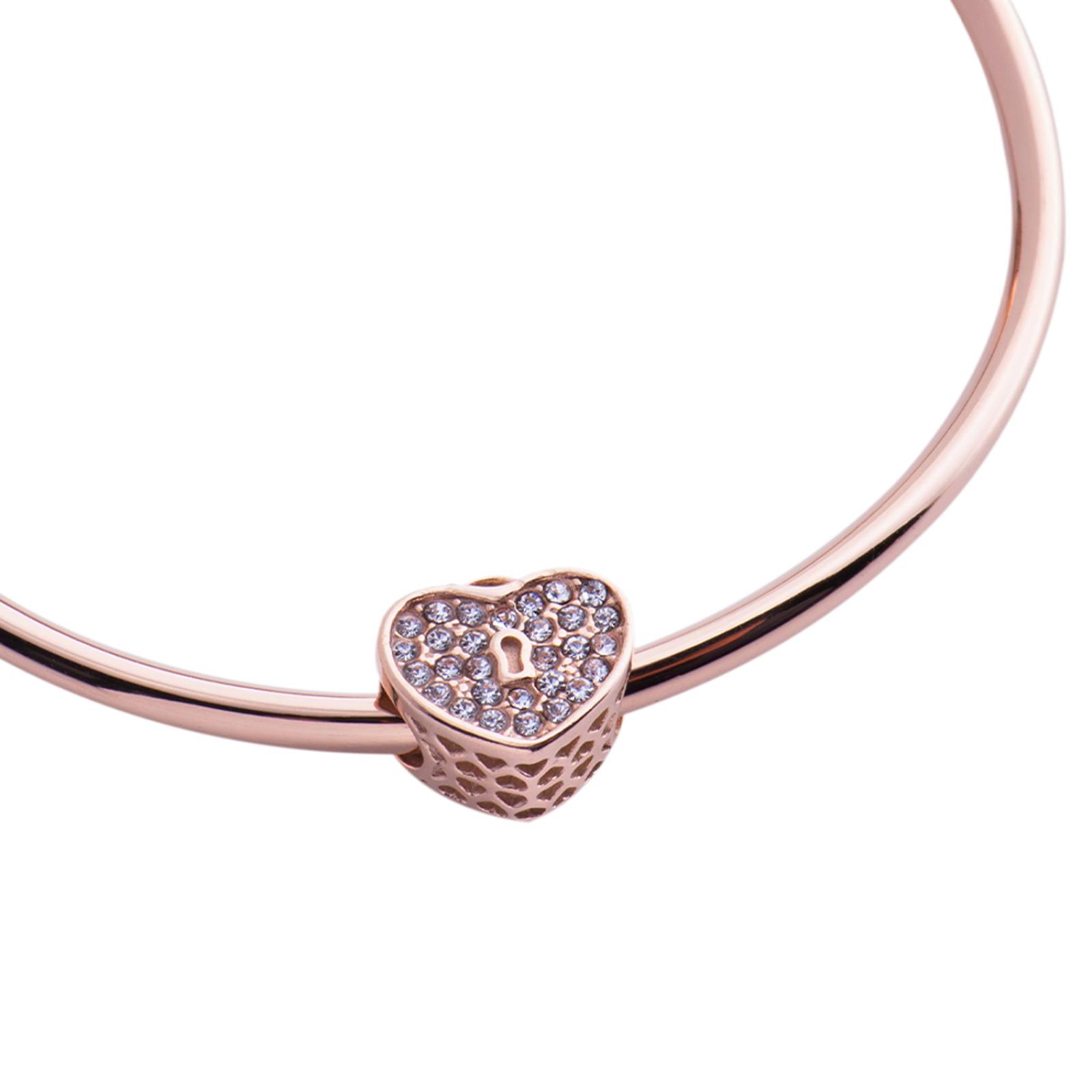 LuckyLy Charms para Pulseras de Mujer, Dije de Corazón Candado, Acero Inoxidable Corazón Candado - Oro Rosa UNITALLA