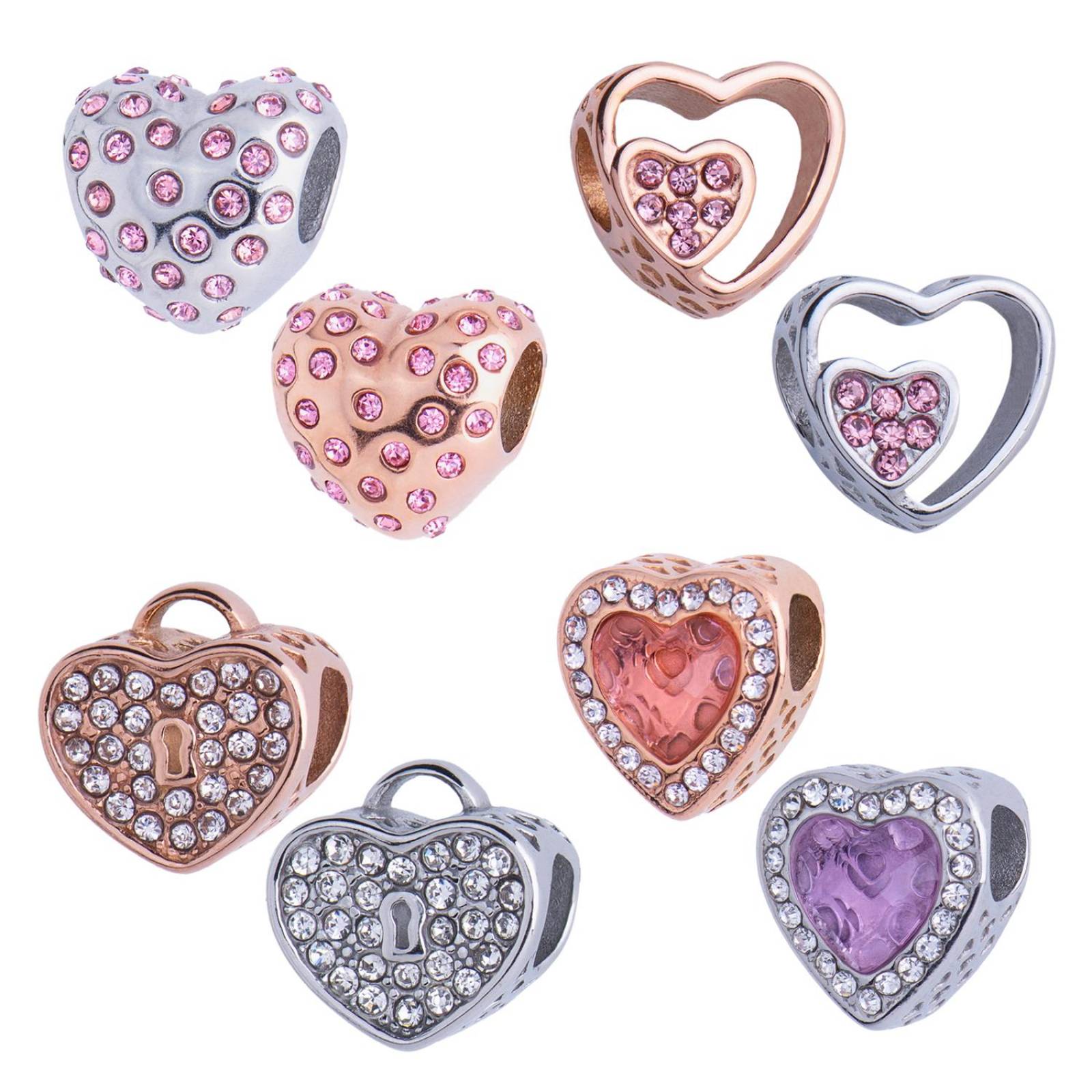 LuckyLy Charms para Pulseras de Mujer, Dije de Corazón Candado, Acero Inoxidable Corazón Candado - Oro Rosa UNITALLA