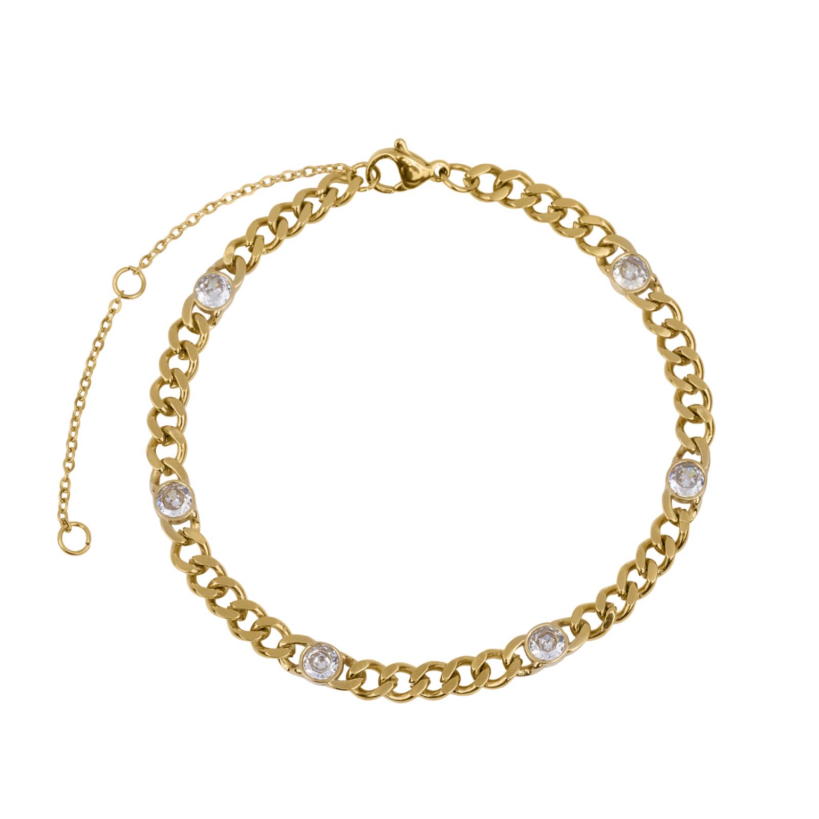 LuckyLy Pulsera Mujer de Cadena con Zirconia Cúbica tipo Cubana, Acero Inoxidable con Baño de Oro 14k, Modelo UNITALLA