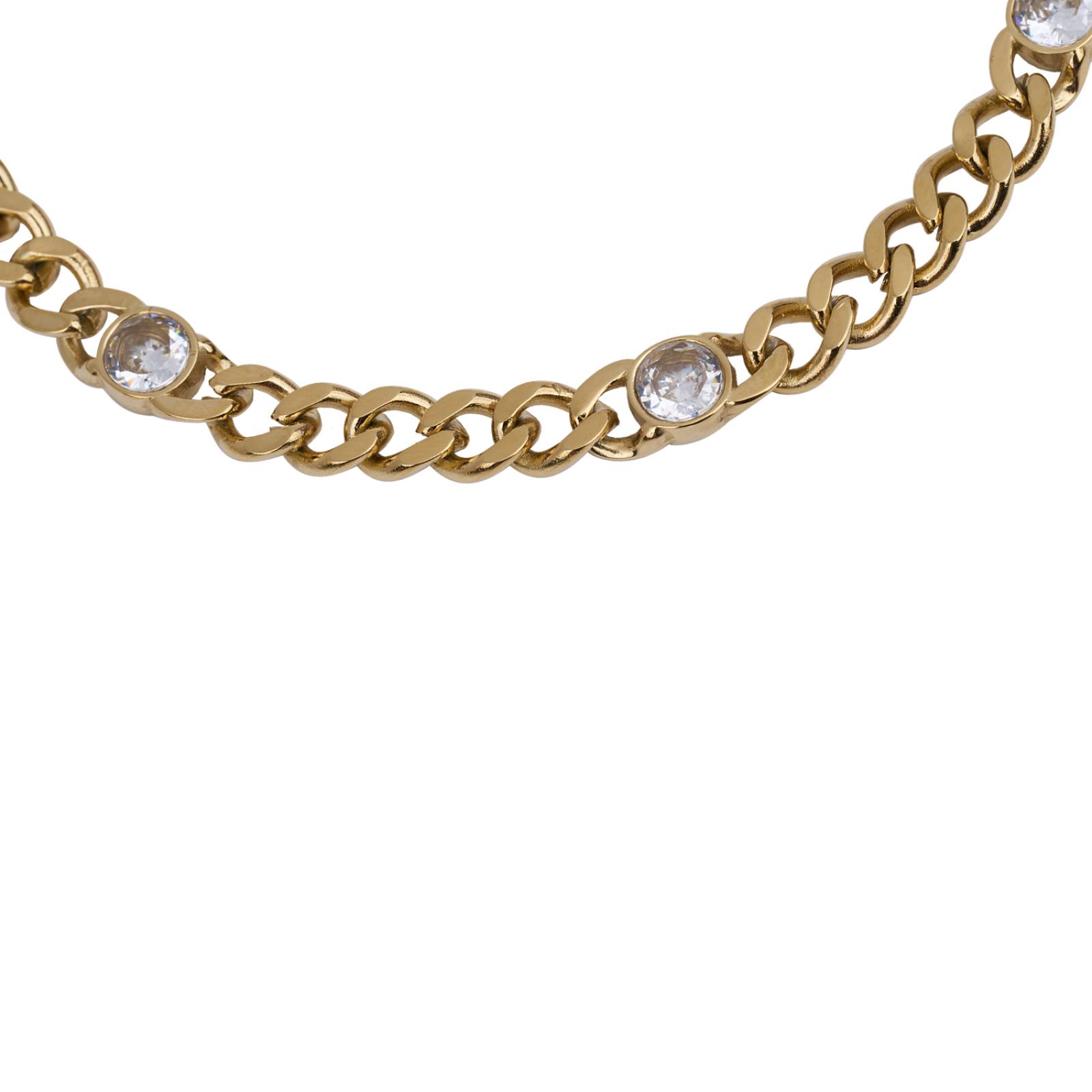 LuckyLy Pulsera Mujer de Cadena con Zirconia Cúbica tipo Cubana, Acero Inoxidable con Baño de Oro 14k, Modelo UNITALLA