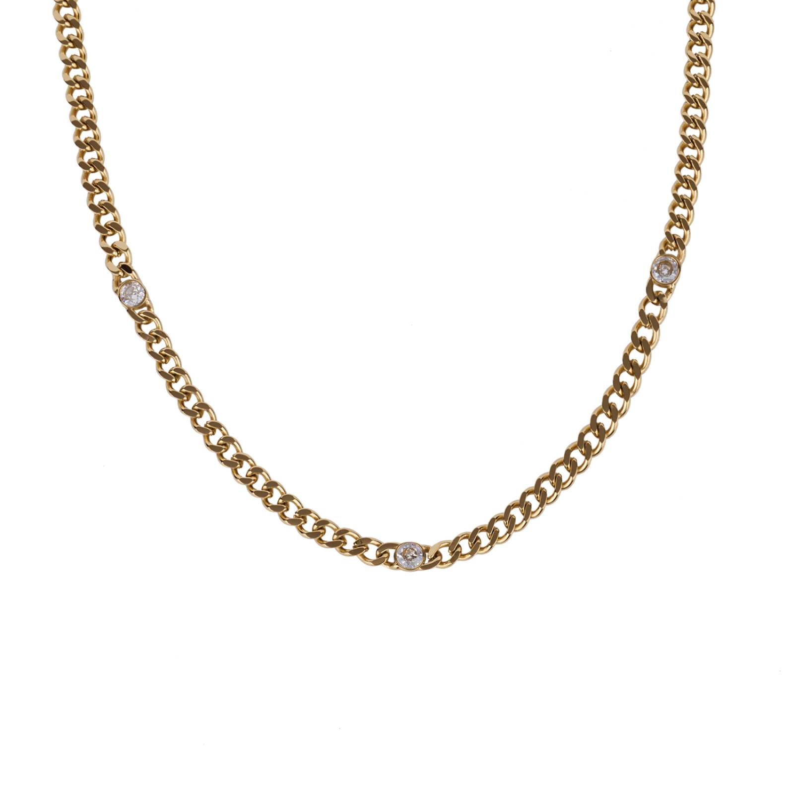 LuckyLy Cadena con Zirconia Cúbica tipo Cubana, Collar Mujer de Acero Inoxidable con Baño de Oro 14k, Modelo UNITALLA