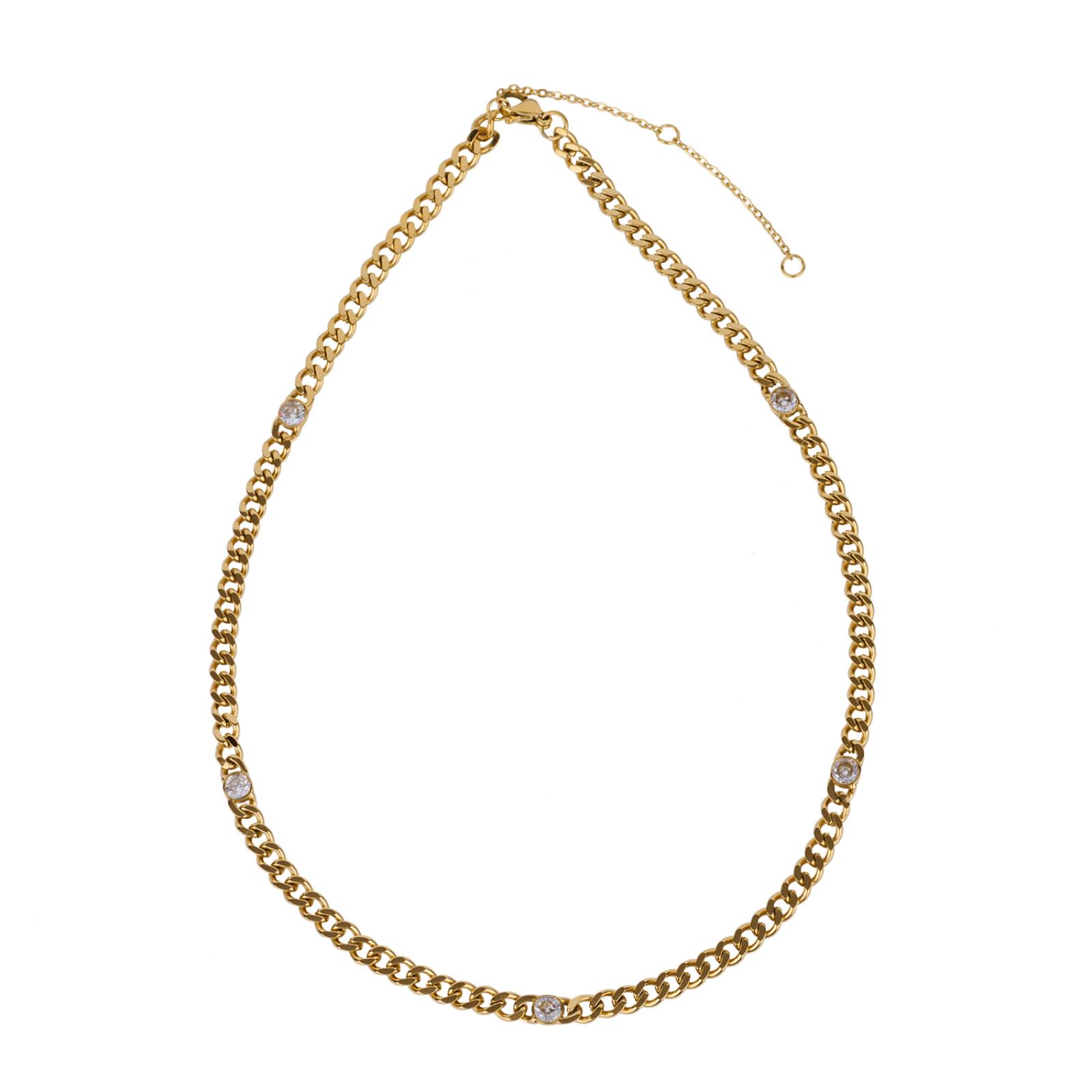 LuckyLy Cadena con Zirconia Cúbica tipo Cubana, Collar Mujer de Acero Inoxidable con Baño de Oro 14k, Modelo UNITALLA