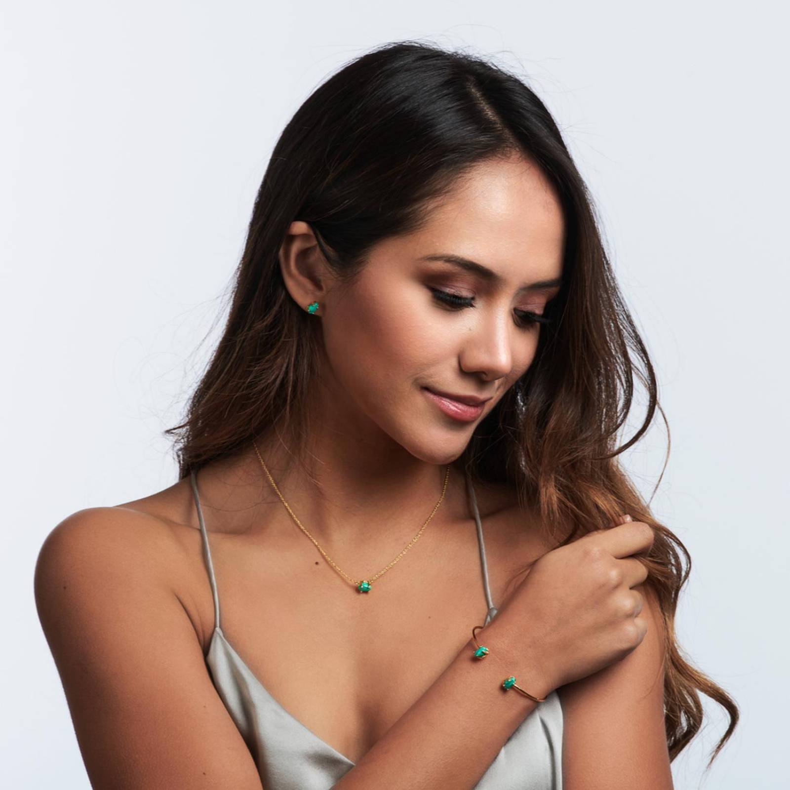 LuckyLy Set Juego de Joyería para Mujer con Turquesa, Collar, Aretes y Brazalete con Baño de Turquesa con Oro UNITALLA