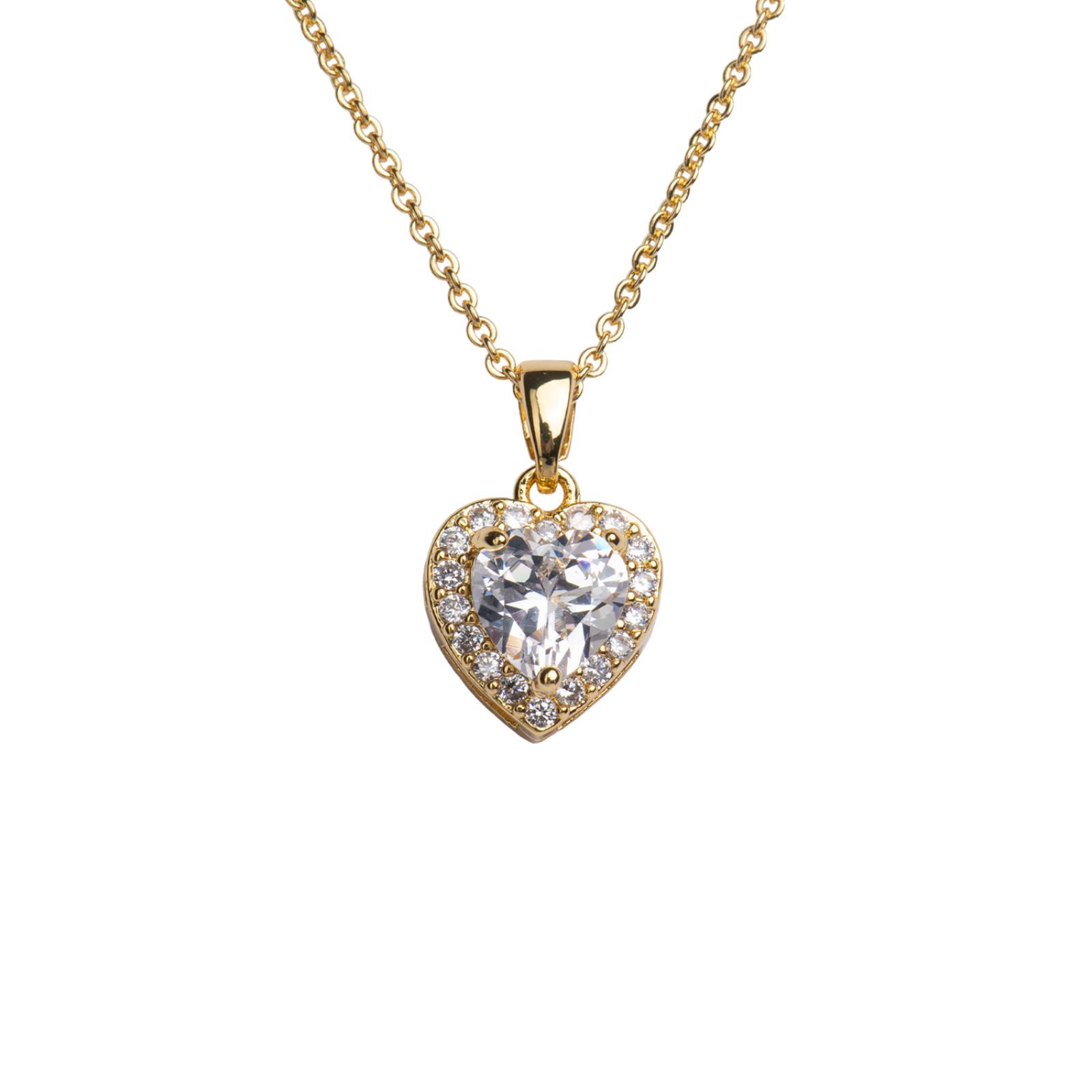 LuckyLy Collar para Mujer de Corazón con Cristal y Zirconia Cúbica, Baño de Oro 14k, Modelo Adora UNITALLA