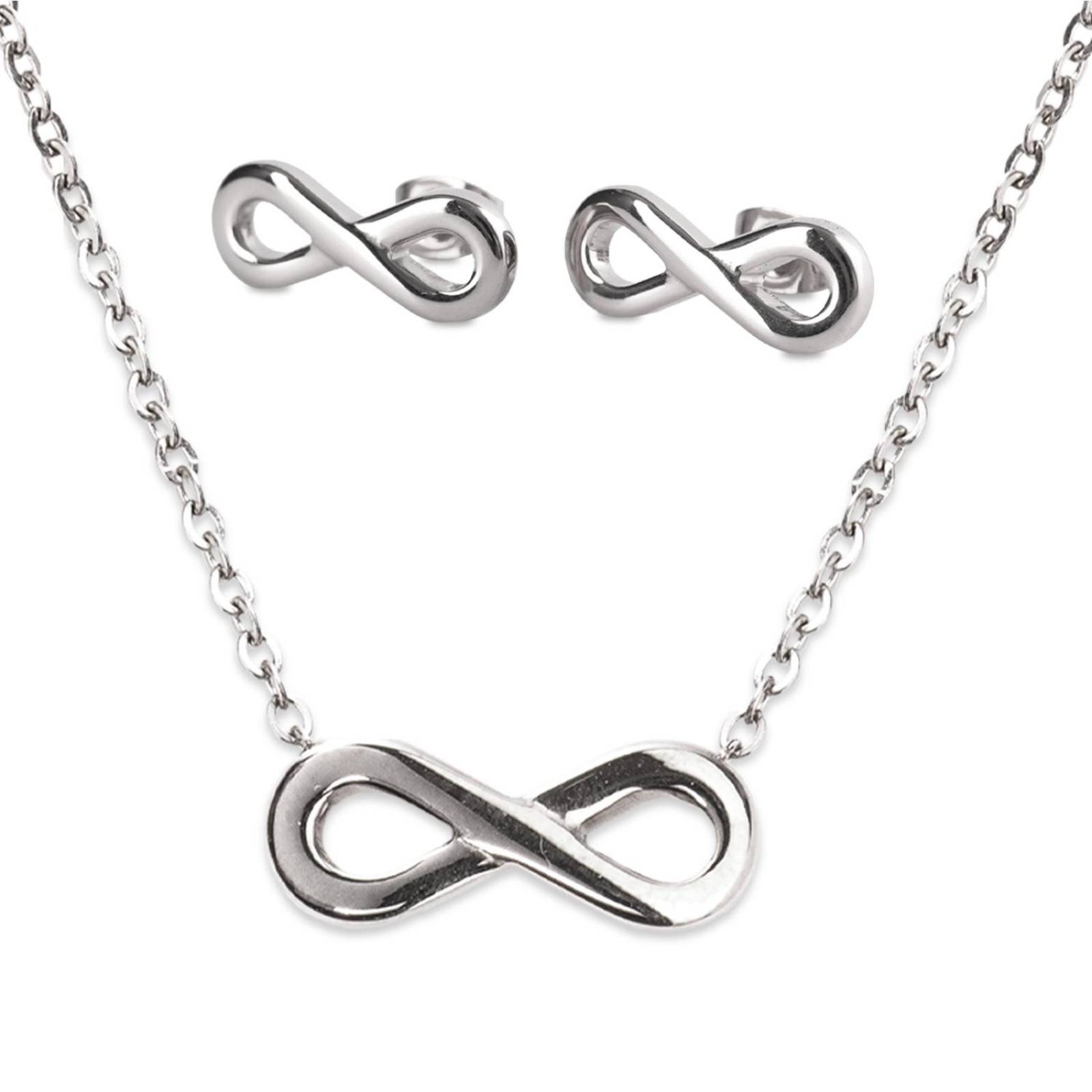 LuckyLy Set Juego de Joyería para Mujer Infinito, Aretes y Collar de Acero Inoxidable con Baño Oro Rosa Plata UNITALLA