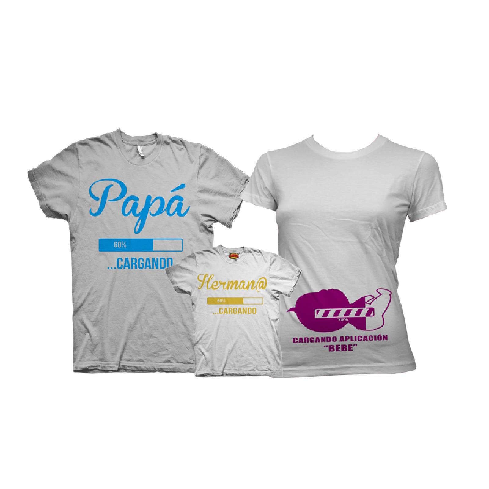 COMBO PLAYERAS EMBARAZADA, CARGANDO MAMA, CARGANDO PAPA, CARGANDO HERMANO, CARGANDO BEBE, PLAYERAS CHINOS