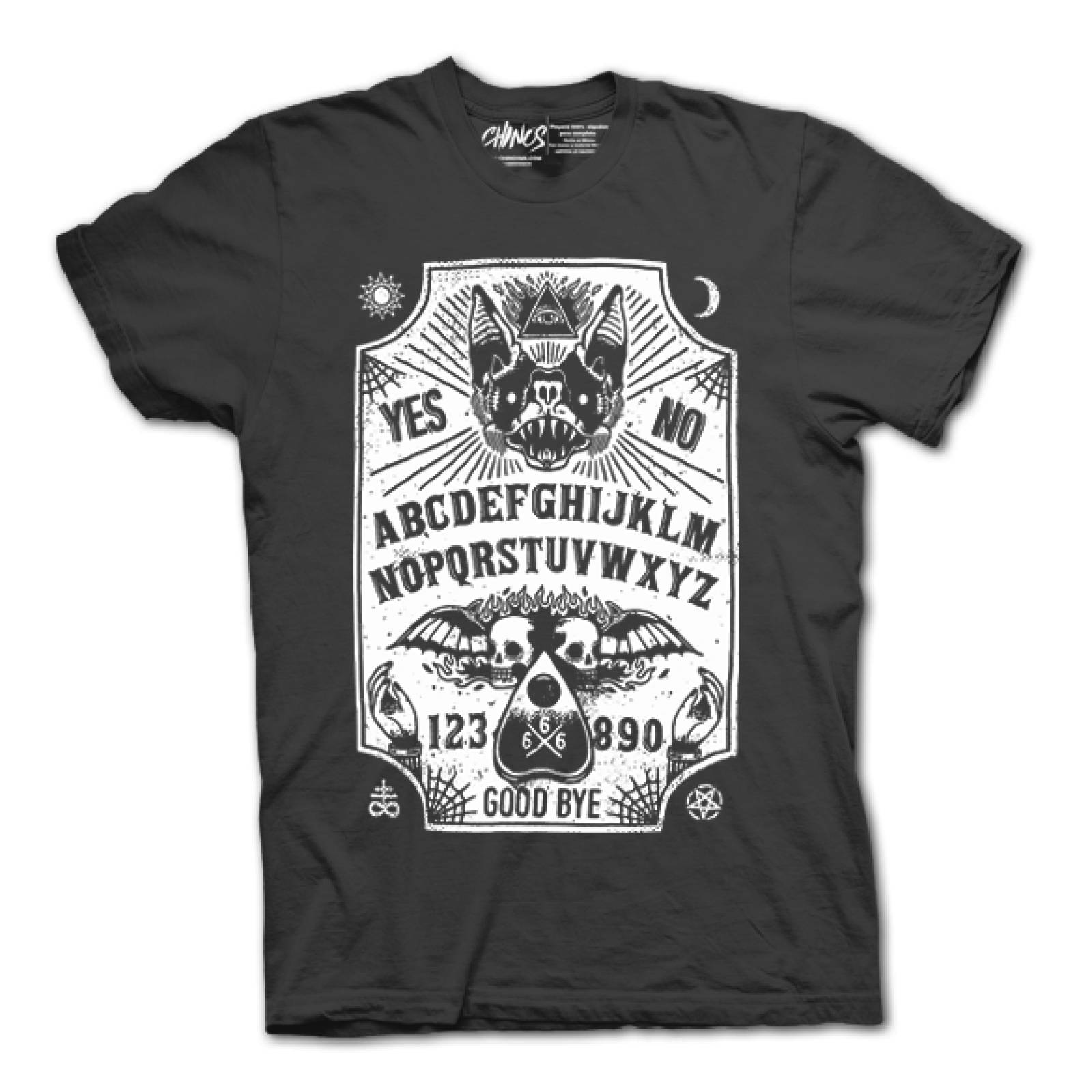 PLAYERA OUIJA, LA OUIJA, SATANICA, SIVERTIDA, GRACIOSA, DISFRAZ HALLOWEN, CABALELRO, PLAYERAS CHINOS.
