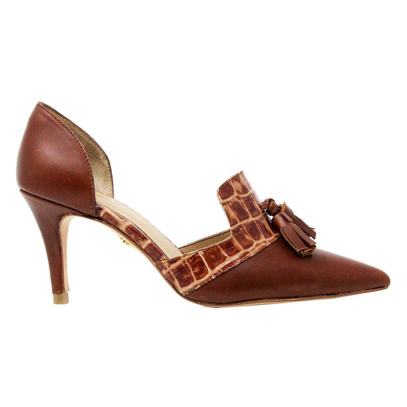 STELLA 75 - Negro y Mostaza Regina Romero Zapato Zapatilla Tacon Alto para Dama en Piel 